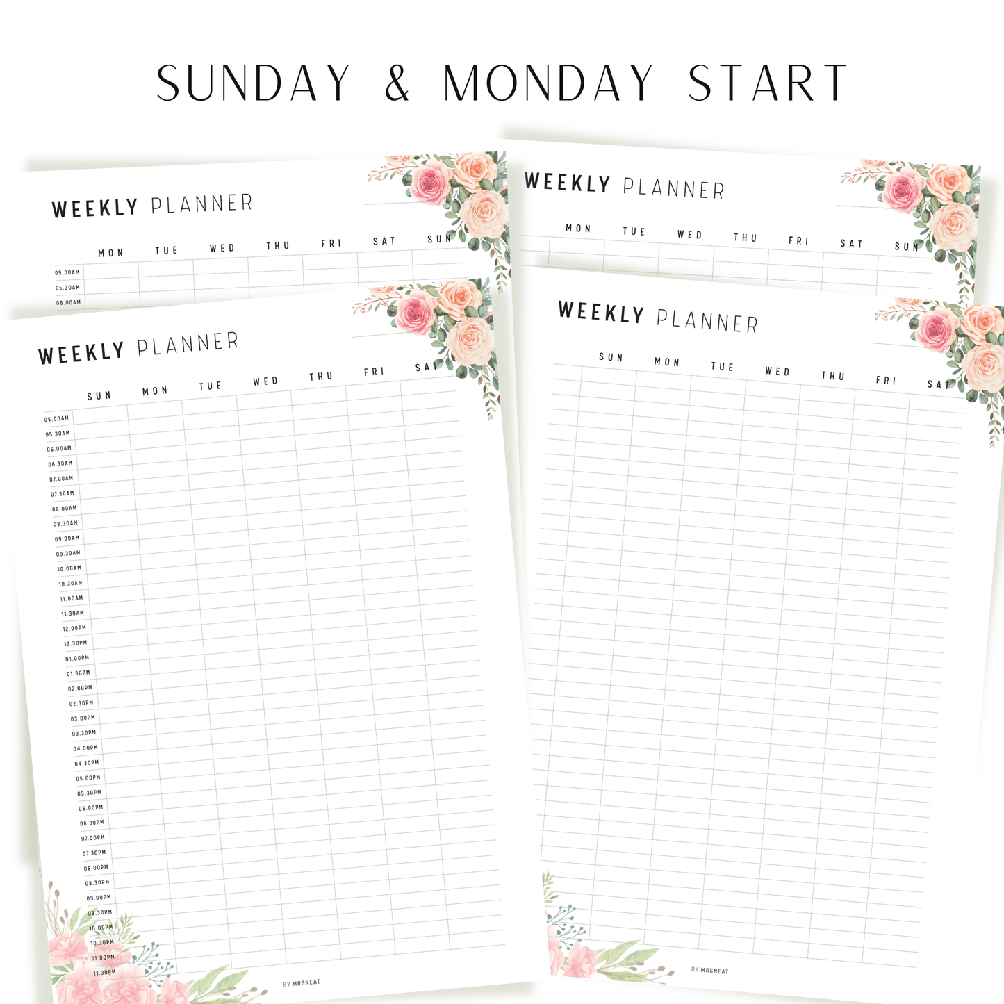 Floral Half Hour Weekly Schedule Printable