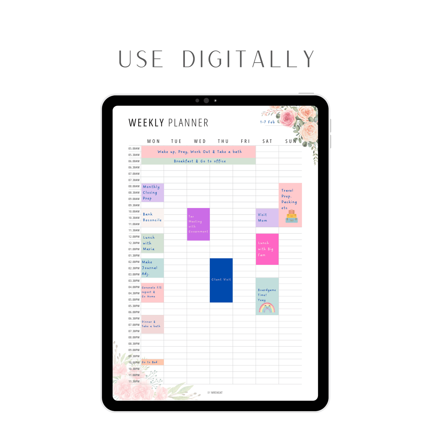 Floral Half Hour Weekly Schedule Printable