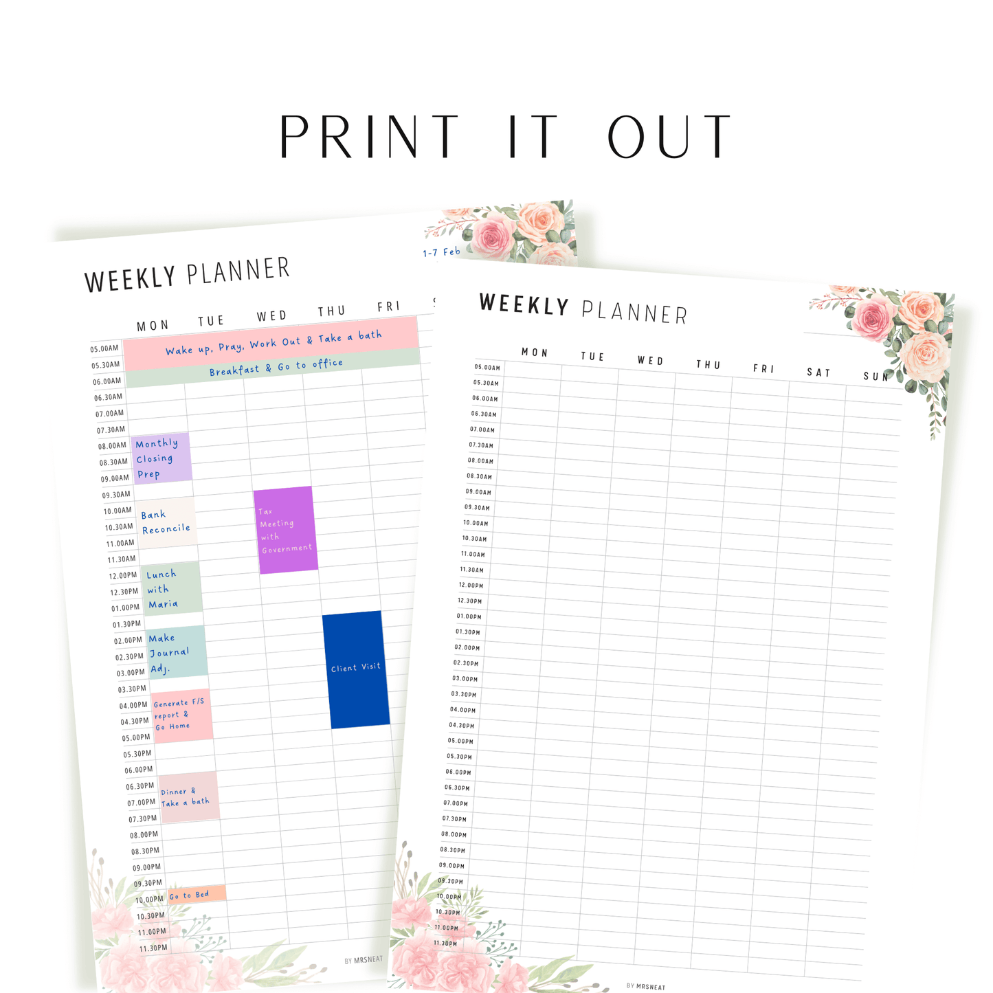 Floral Half Hour Weekly Schedule Printable