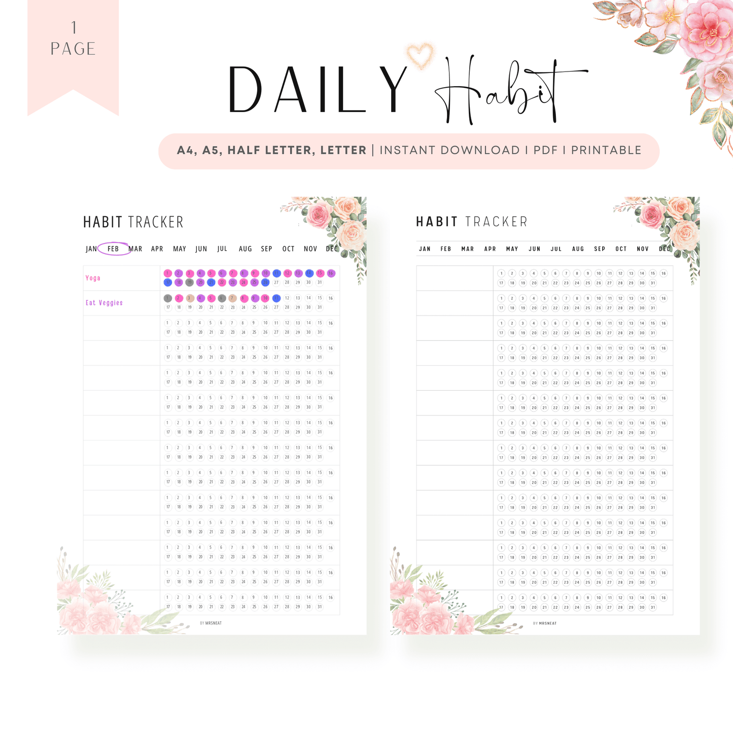 Floral Minimalist Daily Habit Tracker