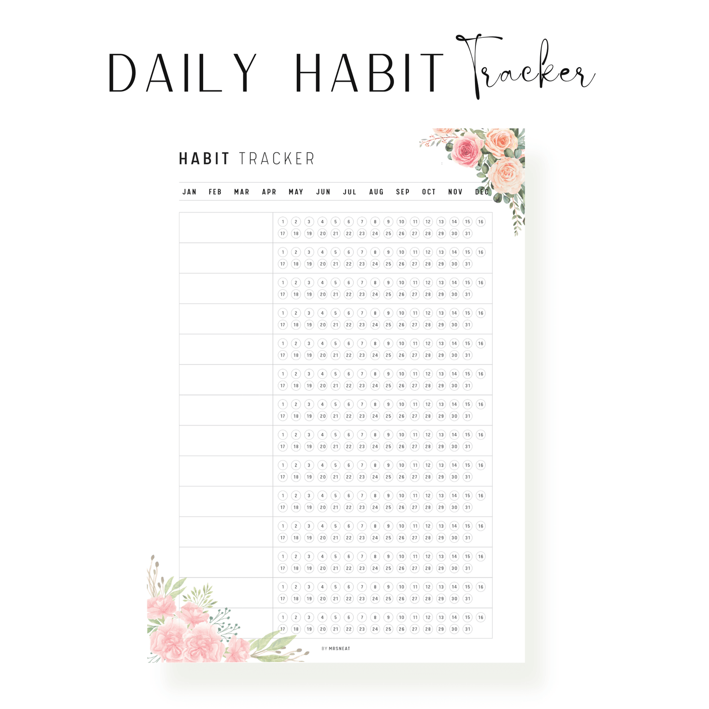 Floral Minimalist Daily Habit Tracker