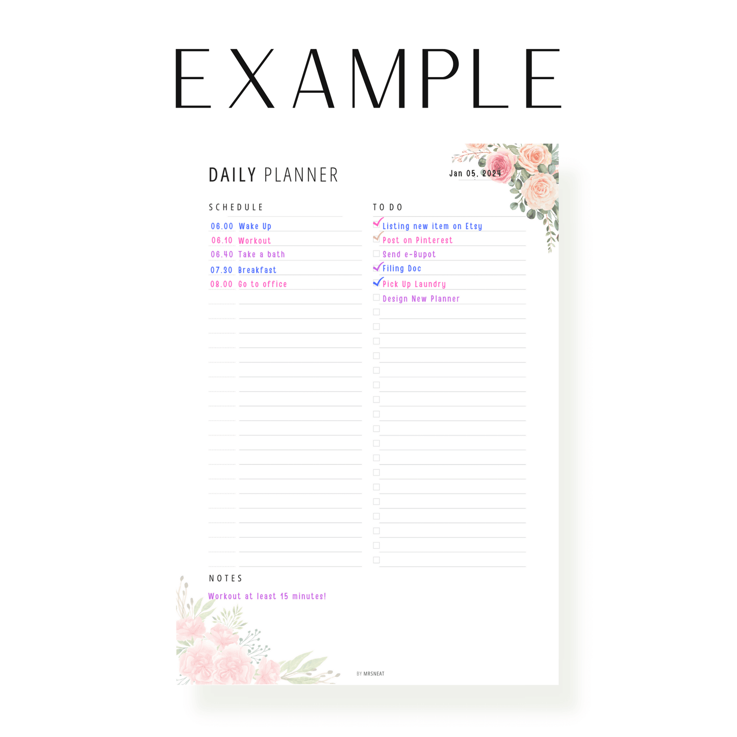 Floral Minimalist Daily Planner - M198