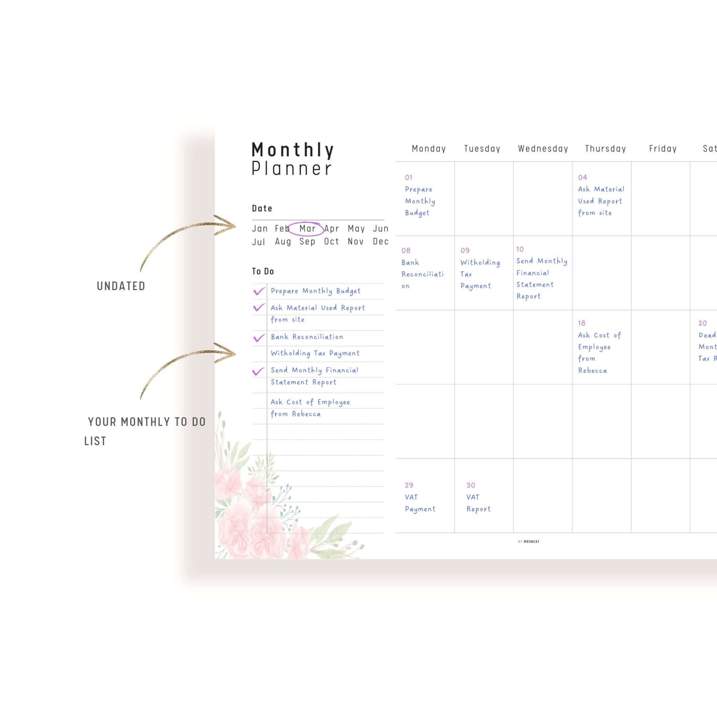 Floral Simple Monthly Planner Template