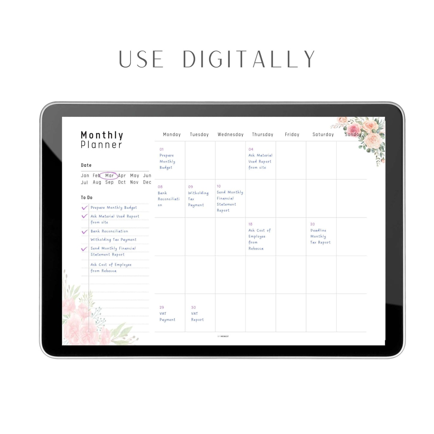 Floral Simple Monthly Planner Page