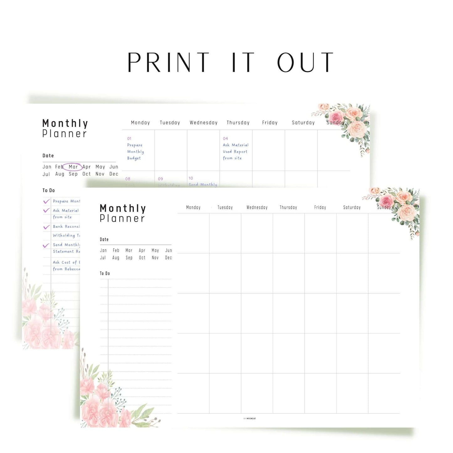 Floral Simple Monthly Planner Page Printable