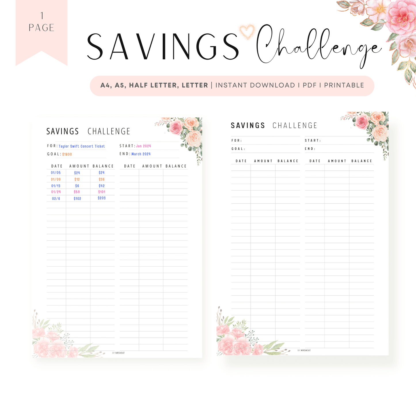 Floral Saving Challenge Printable