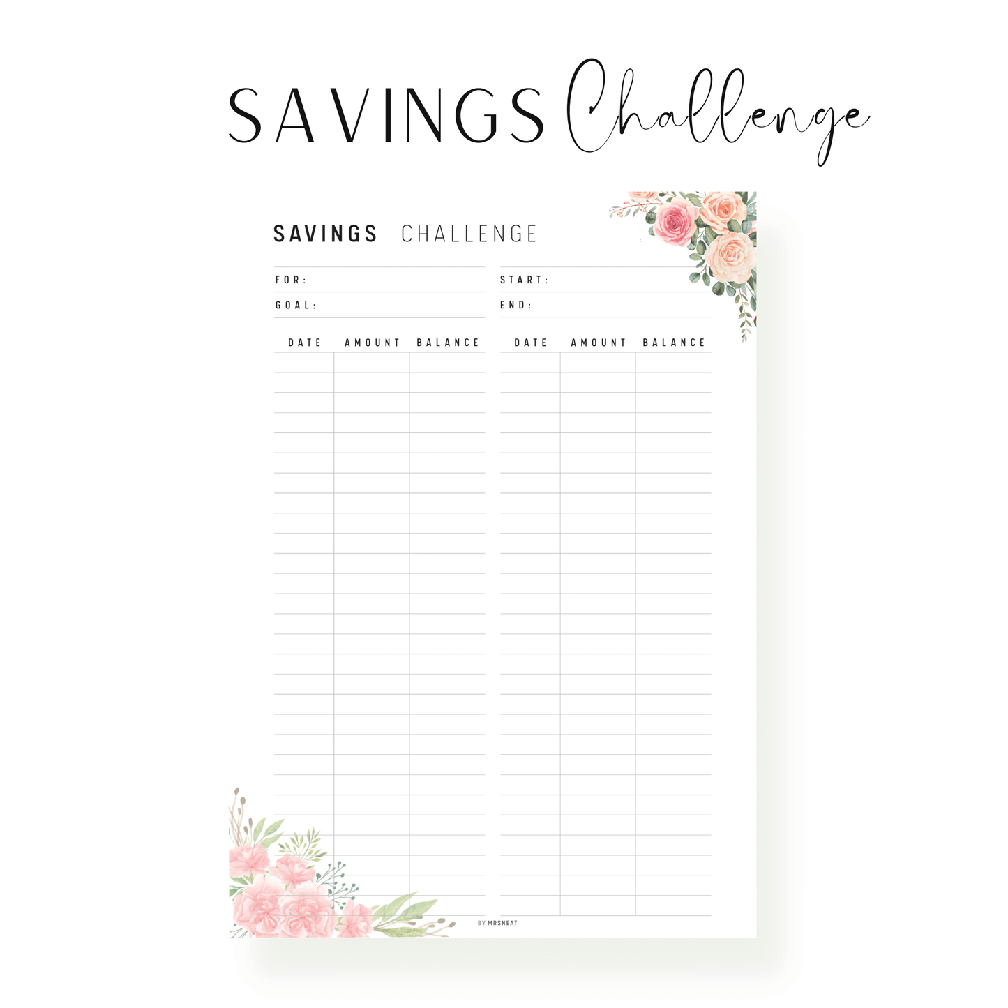 Floral Saving Challenge Printable