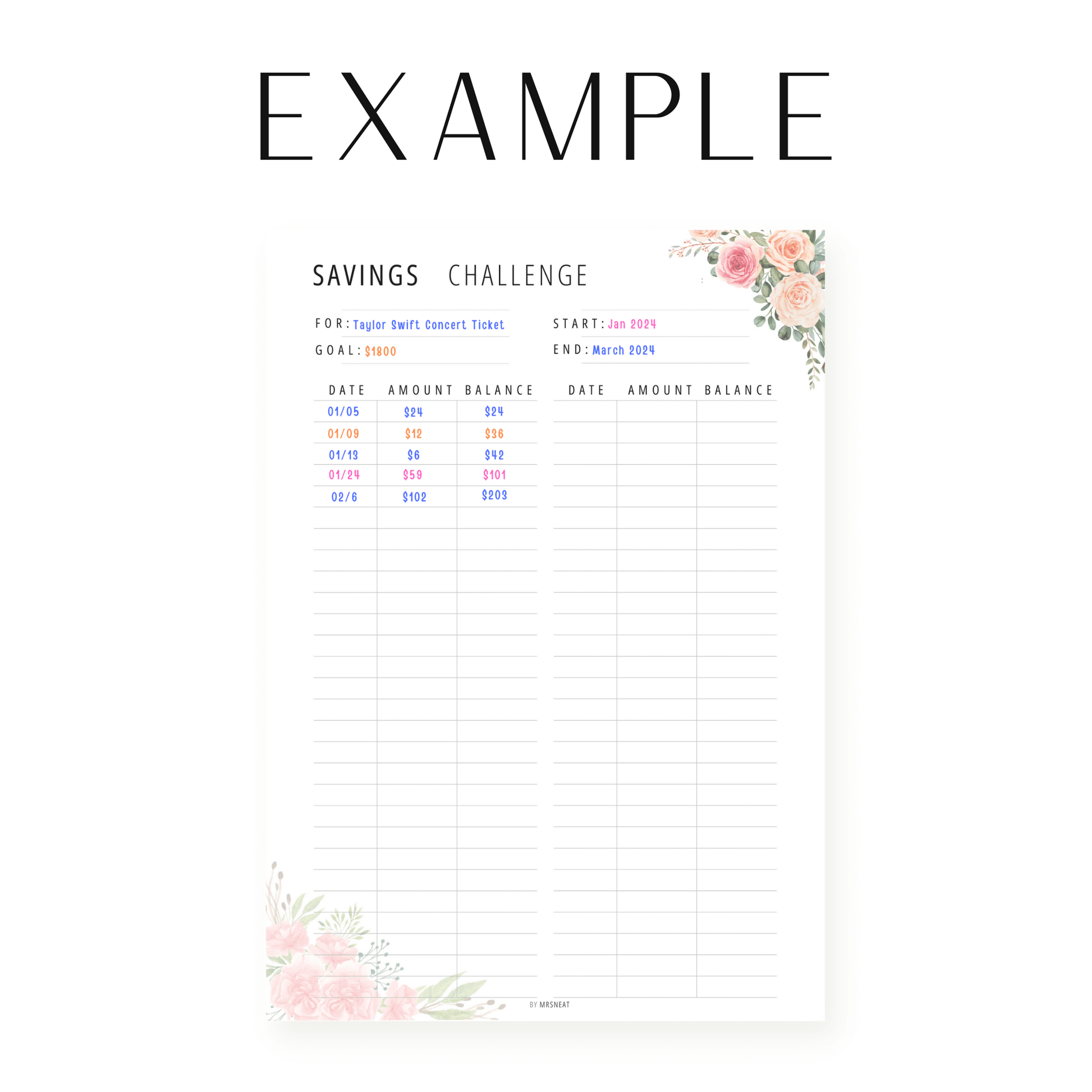 Floral Saving Challenge Printable