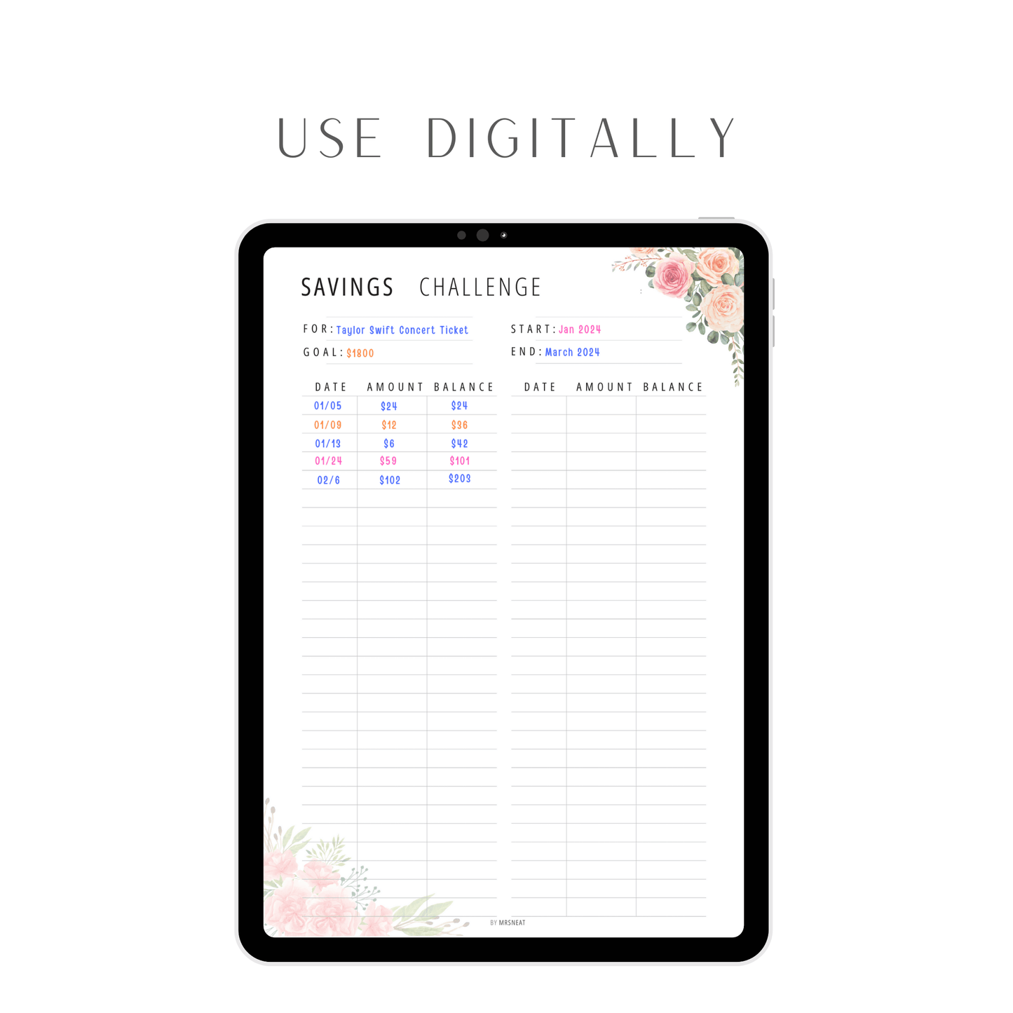 Floral Saving Challenge Printable