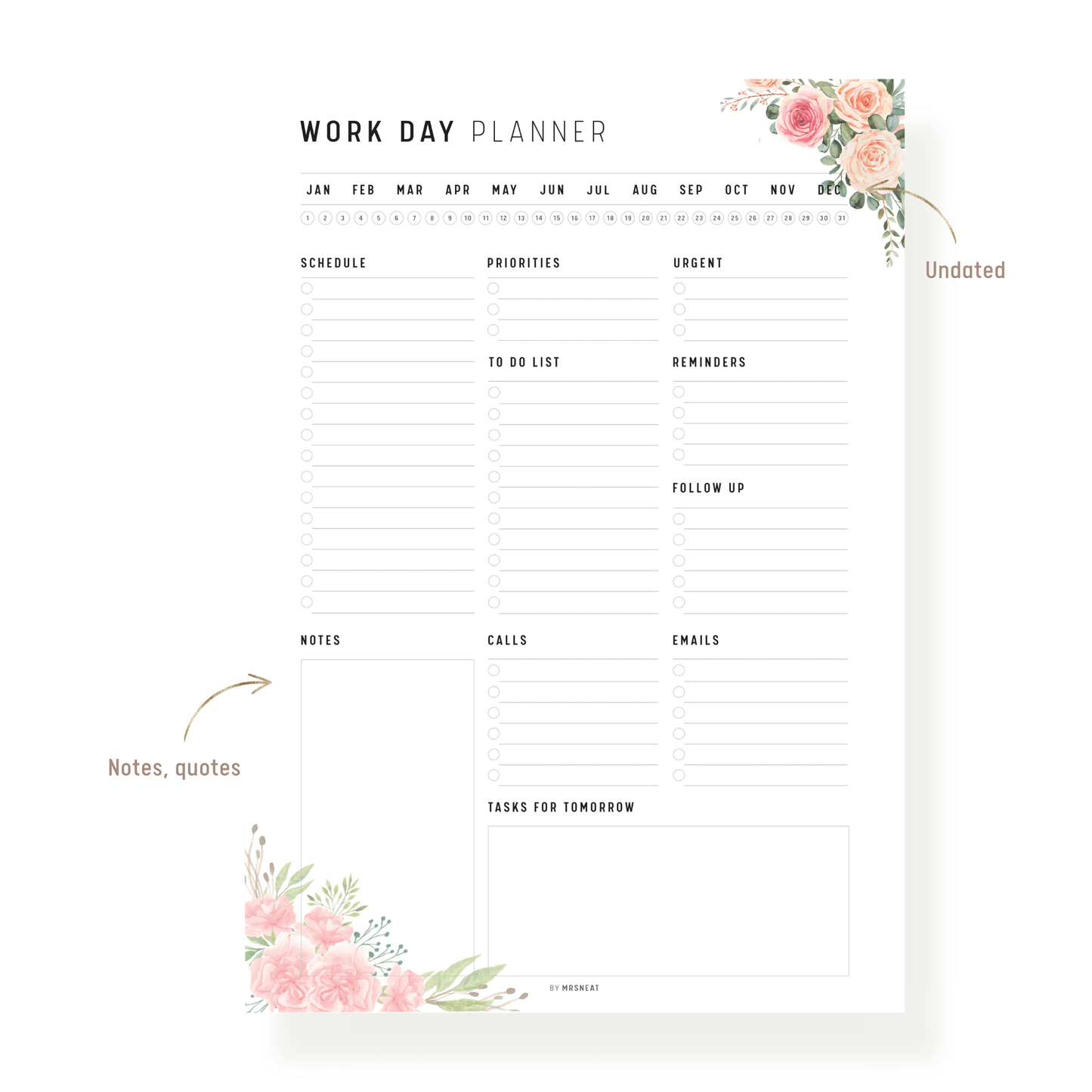Floral Work Day Planner Printable