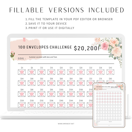 20200 Savings Challenge Printable, 100 Envelope Challenge, Fillable Saving Tracker, No Spending Challenge, PDF, A4, A5, Letter, Half Letter