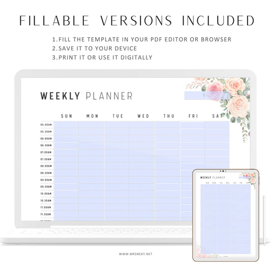 Floral Half Hour Weekly Schedule Printable - M208