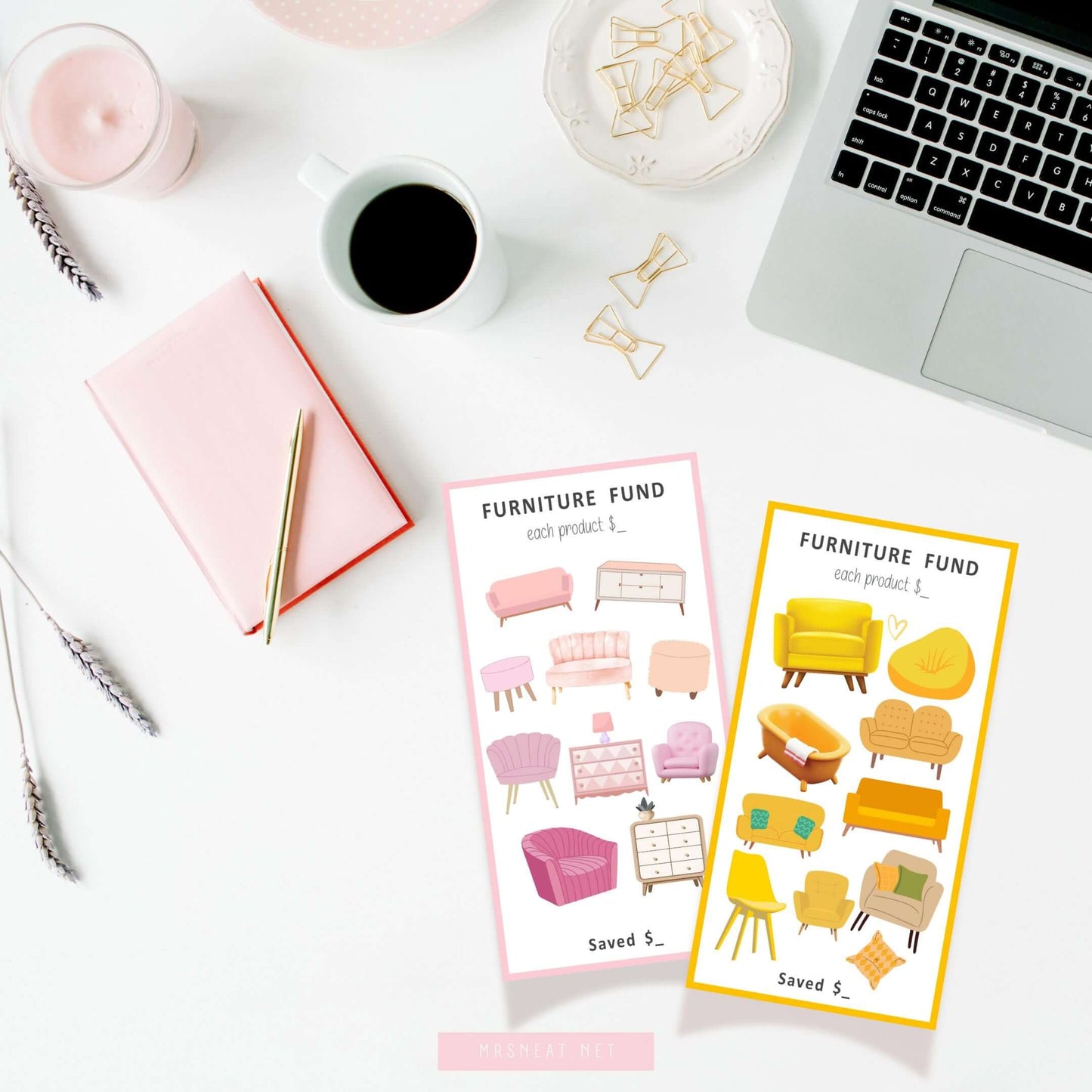 New Furniture Fund Savings Challenge, A6 size, Printable Planner, Colorful, 3 versions, PDF
