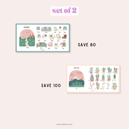 Beautiful and Colorful New Furniture Fund Savings Challenge, Set of 2 Challenges, A6 size to save 80 and Save 100
