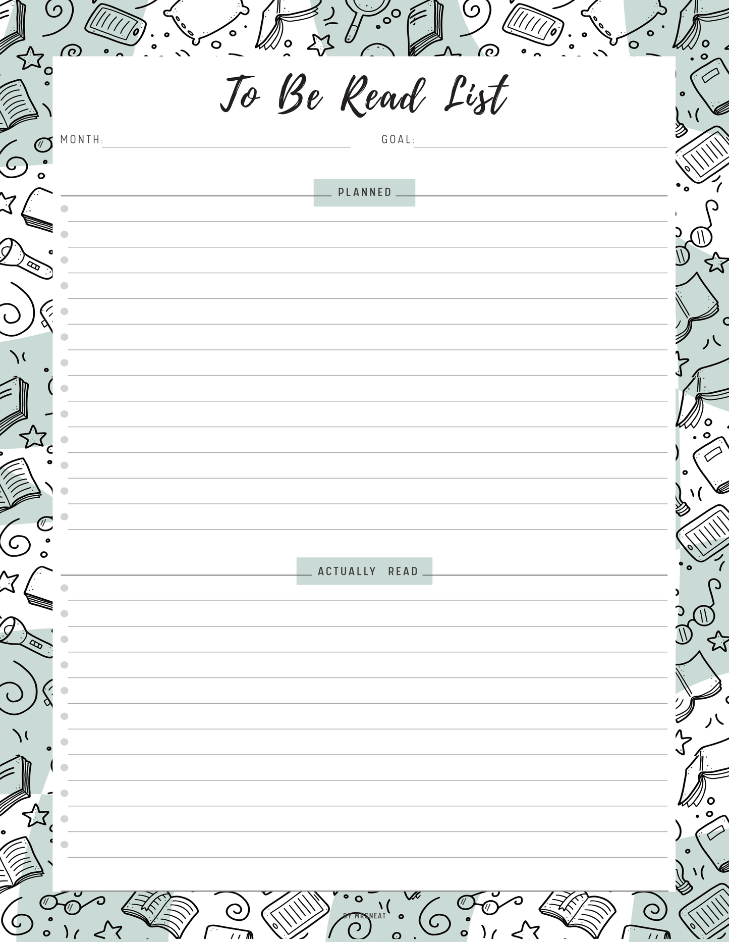 To Be Read List Template Printable, 5 colors ; Peach, Pink, Blue, Green, Neutral, 4 sizes ; A4, A5, Letter, Half Letter, Digital Planner
