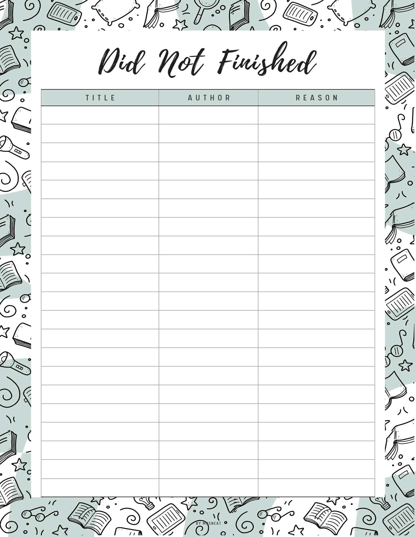 Books I Did Not Finished Template Printable, 5 colors : Blue, Neutral, Green, Pink, Peach, 4 sizes : A4, A5, Letter, Half Letter, Digital Planner