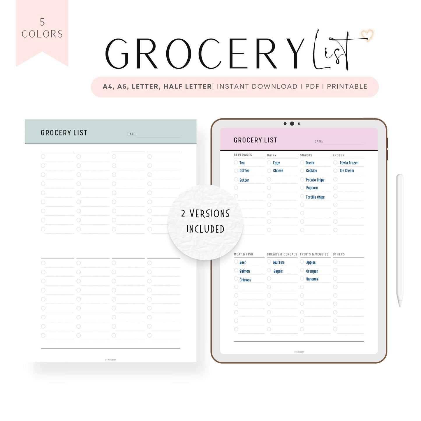 Weekly Grocery List Template Printable PDF