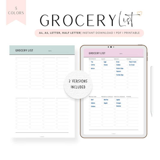 Weekly Grocery List Template Printable PDF