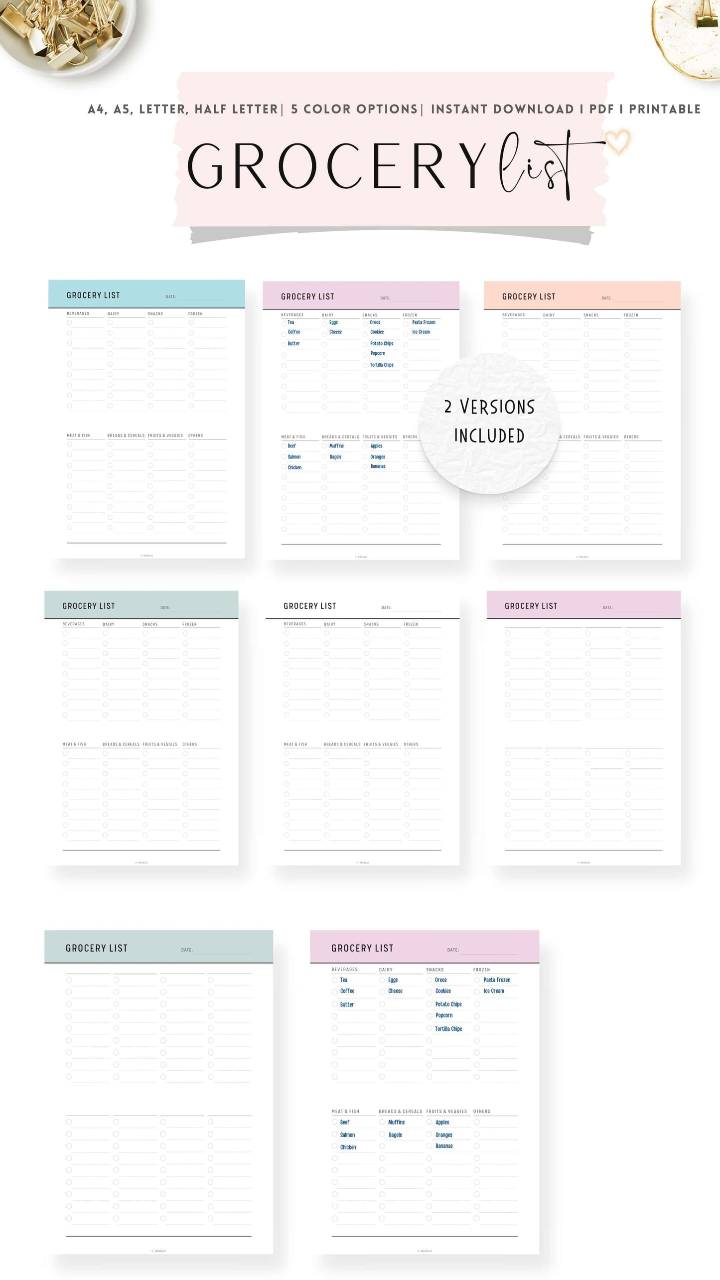 Colorful Grocery List Template Printable PDF