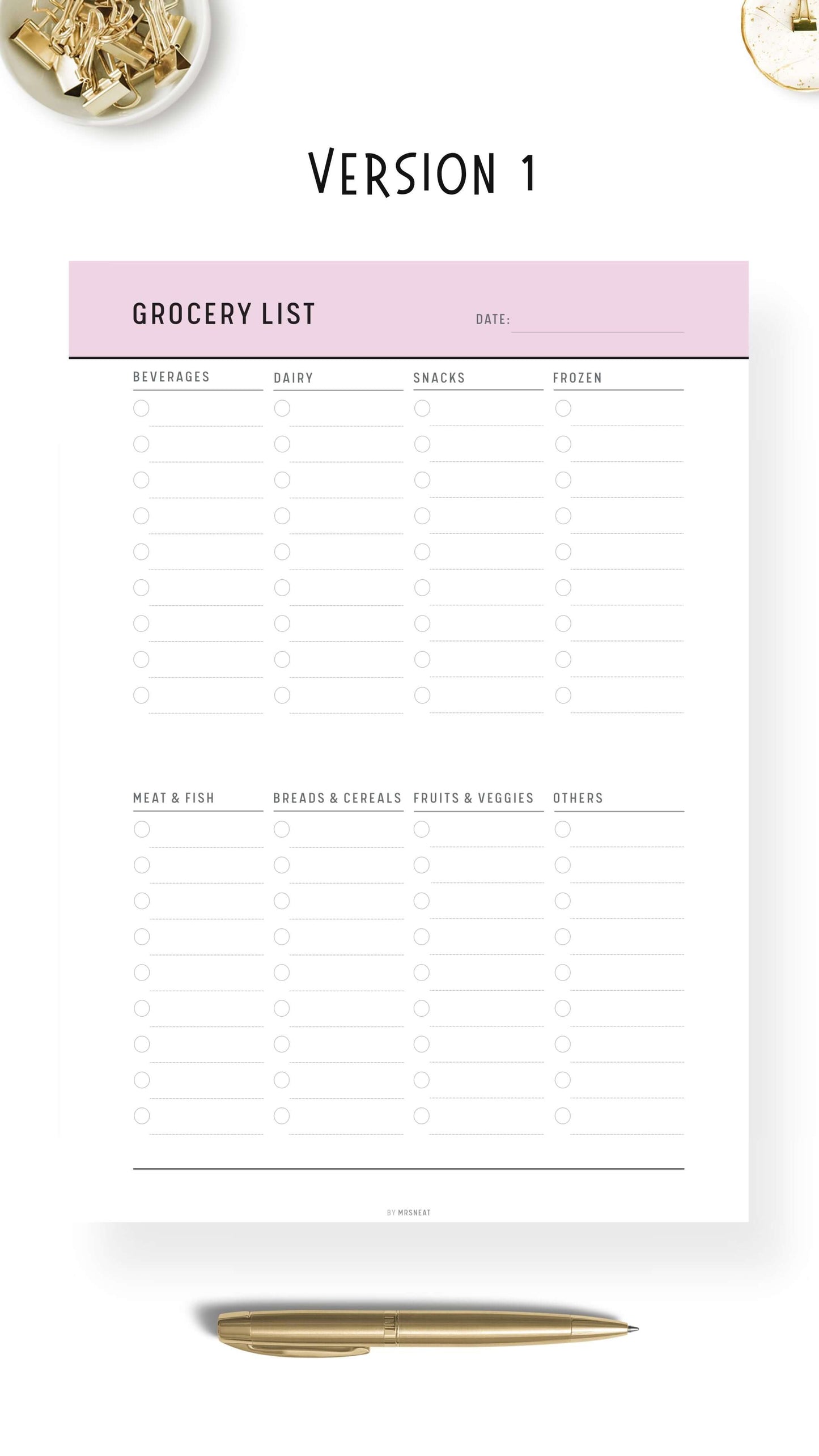 Weekly Grocery List Template Printable PDF