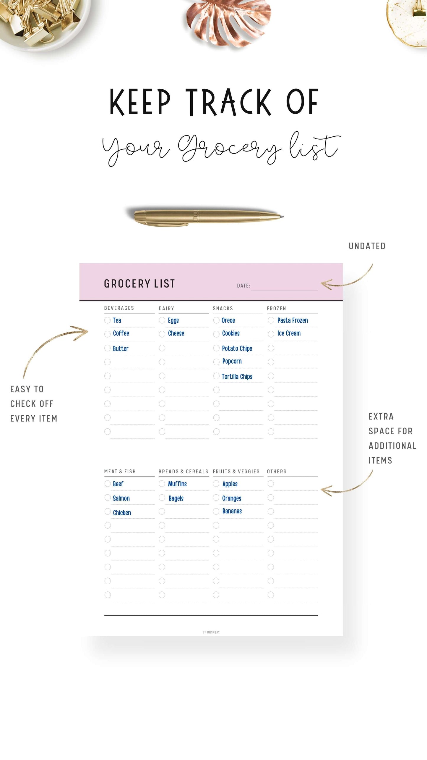 Weekly Grocery List Template Printable PDF