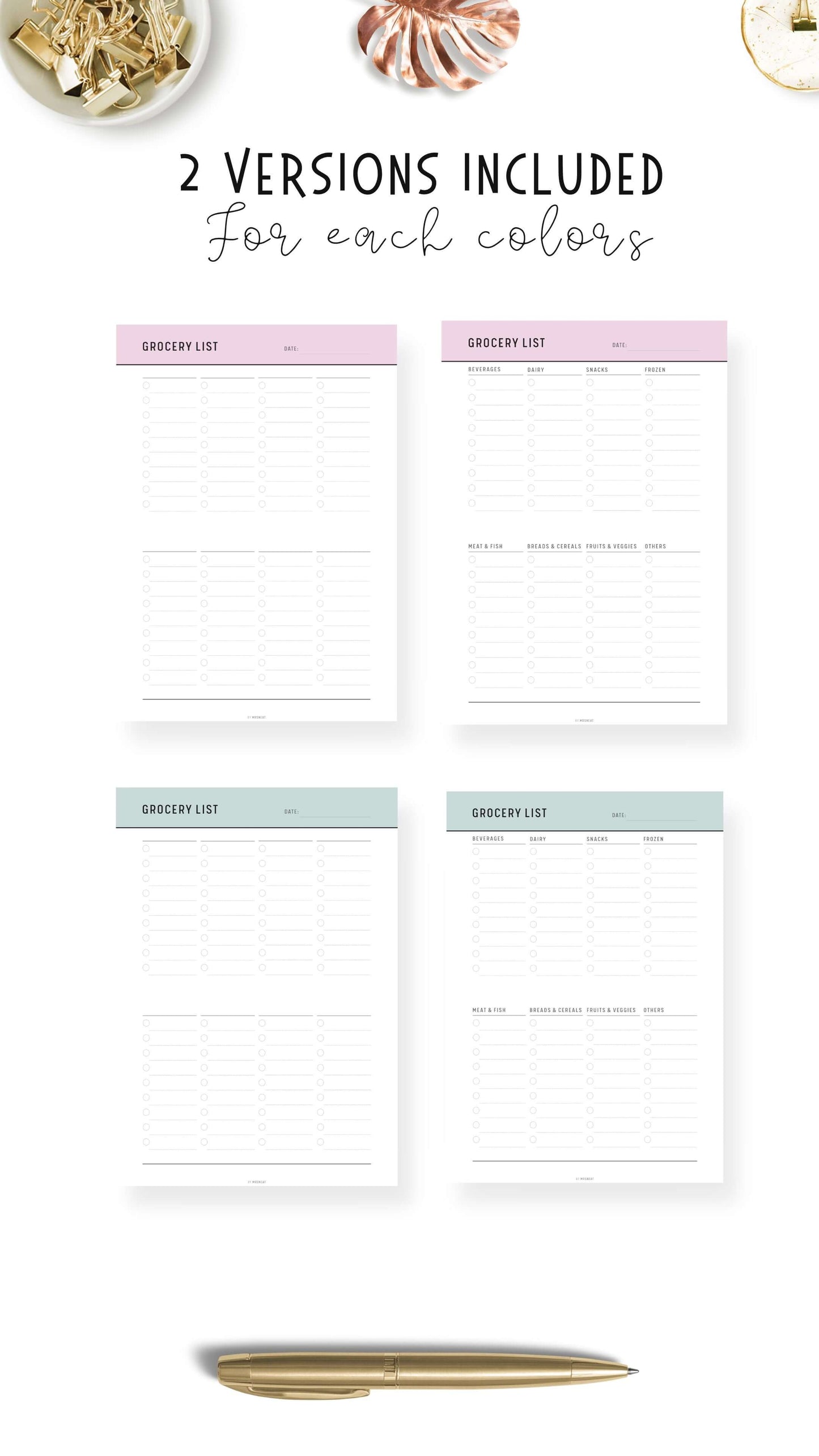2 versions Grocery List Template Printable PDF