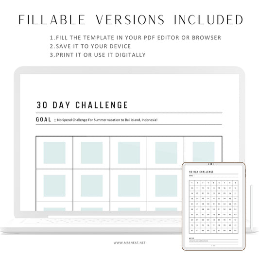 30, 60, 90 and 100 Day Habit Tracker, Fillable Habit Challenge Printable, PDF, A4, A5, Letter, Half Letter