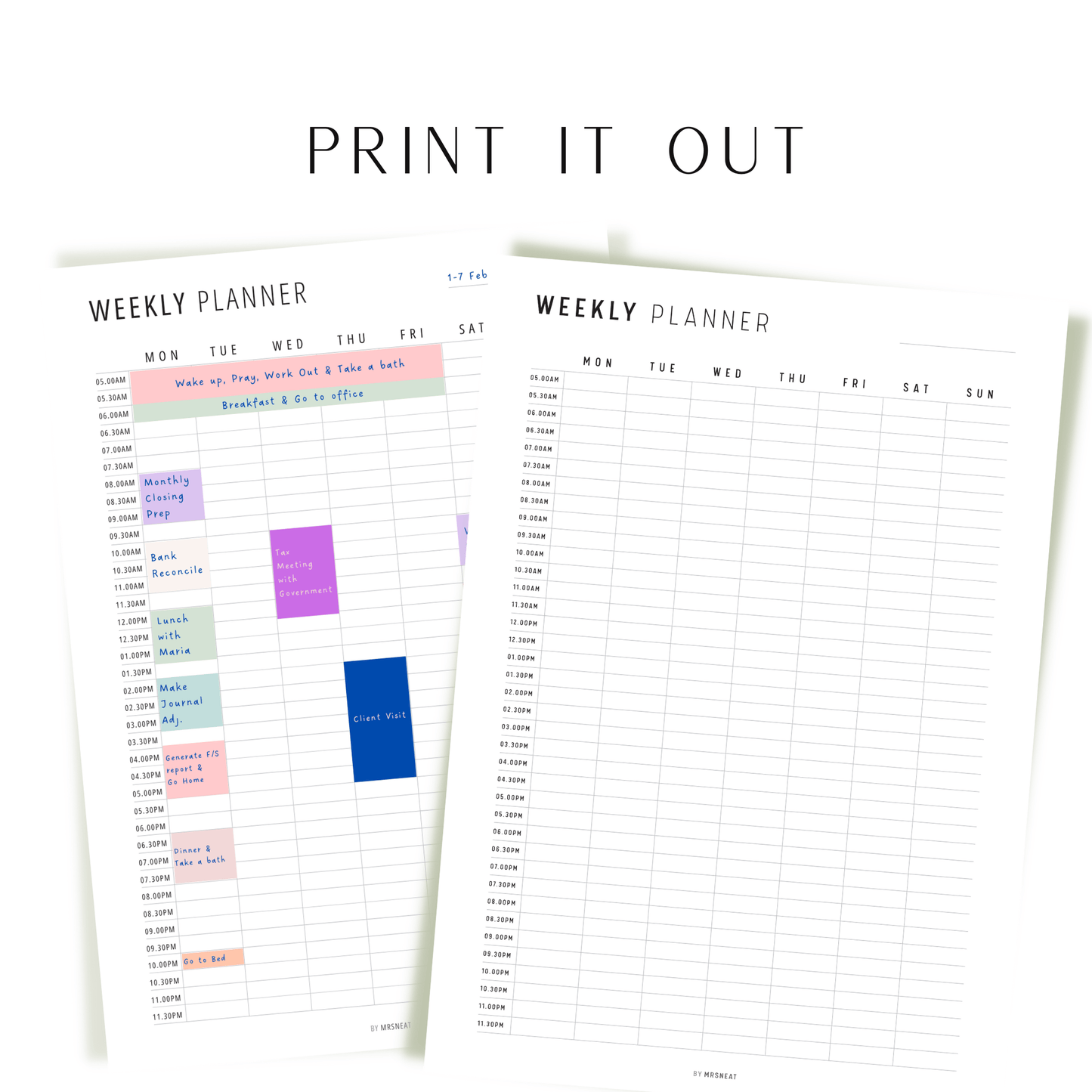 Half Hour Weekly Schedule Printable