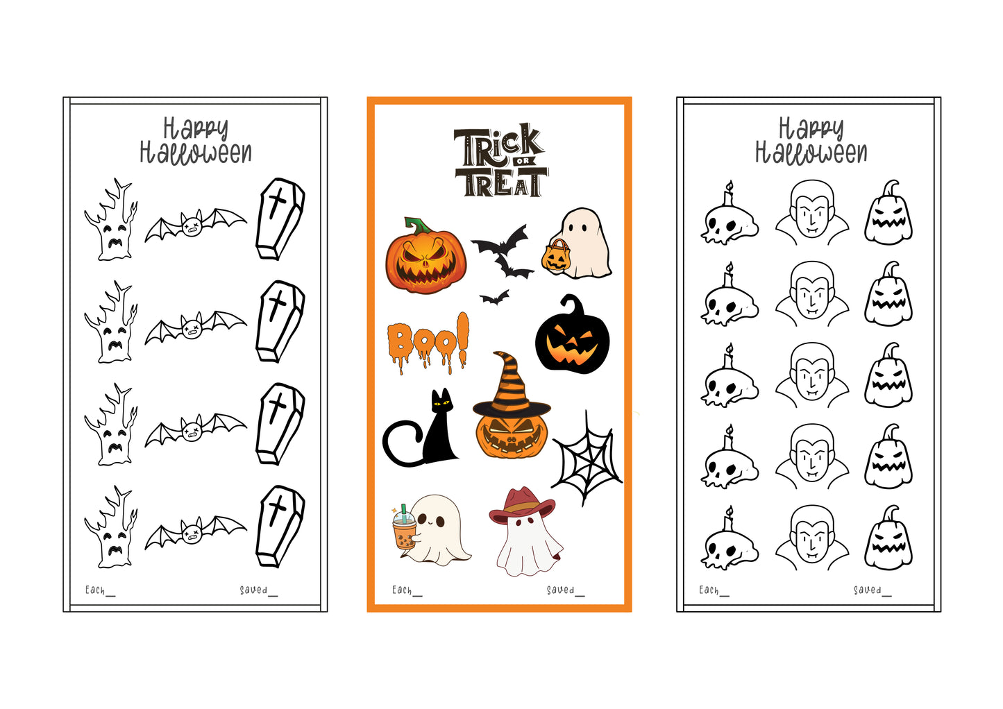 Set of Halloween-themed mini savings challenge with various designs on a white background.