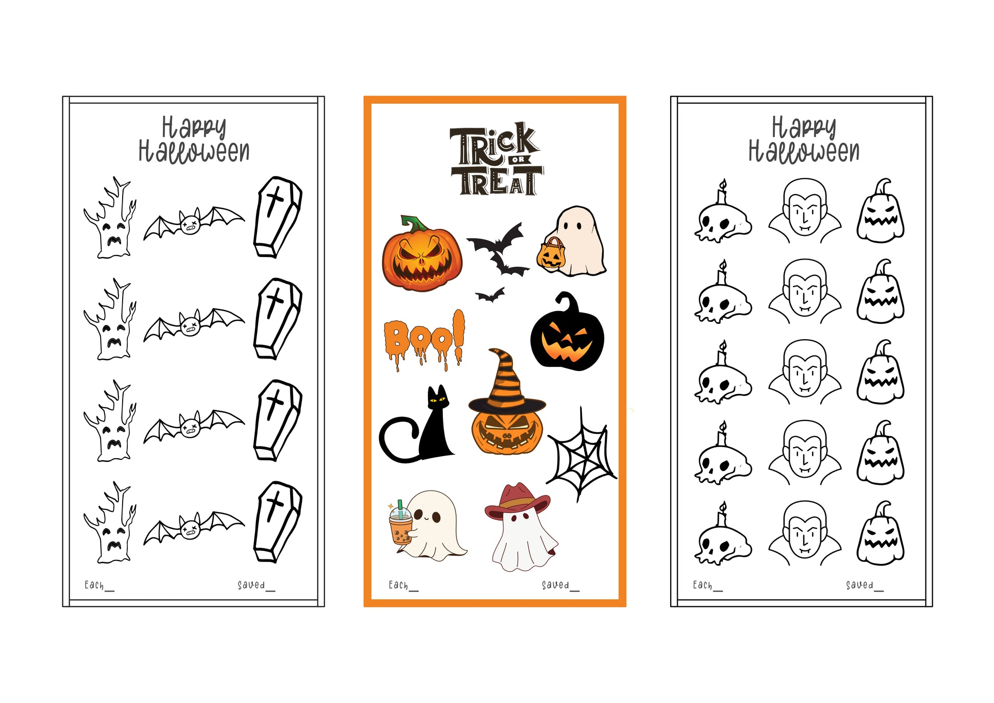 Set of Halloween-themed mini savings challenge with various designs on a white background.