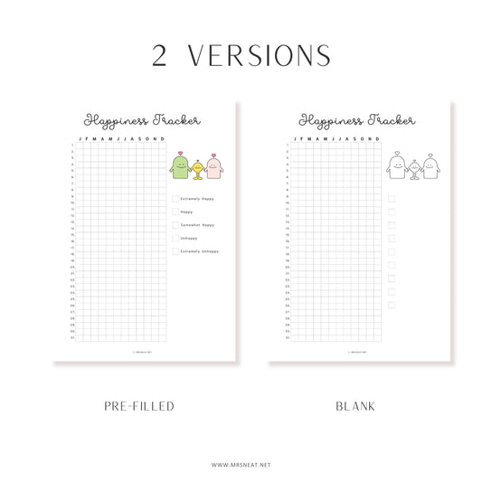 Happiness Tracker, PRINTABLE Journal Page, Planner Page, Daily Tracker, Mood Tracker, Track Mood, Track Happiness, Happy Tracker, 2 Versions, A4, A5, Letter, Half Letter, Printable Planner, Digital Planner