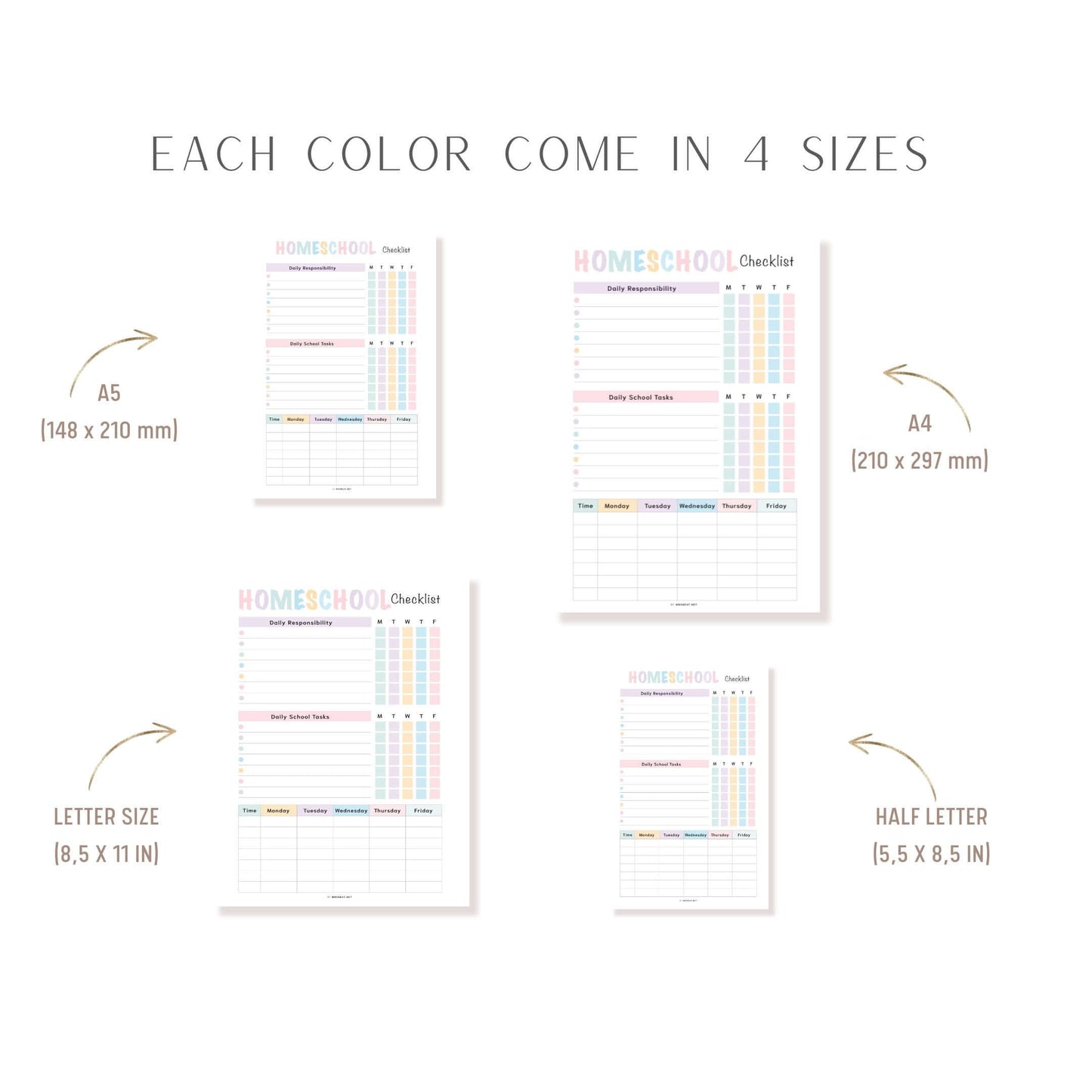 Homeschool Checklist Template PDF, Fillable PDF, Editable PDF, Digital Planner, Printable Planner, A4, A5, Letter, Half Letter, Pre-filled and blank version