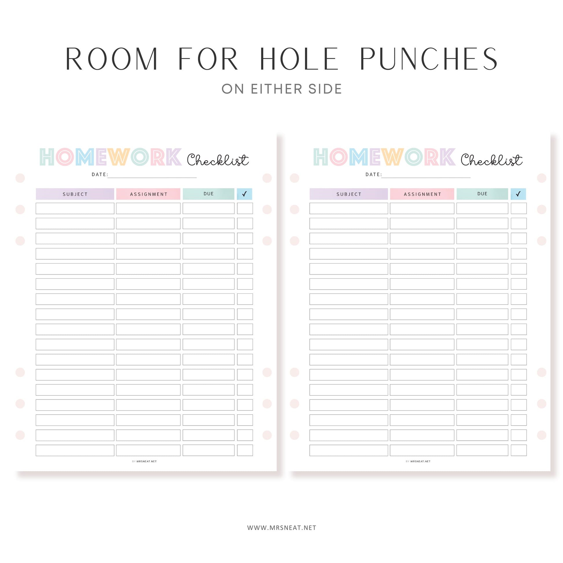 Editable Homework Planner, Printable, Digital, Student Planner, Assignment Checklist, Study Planner, School Tracker Template, PDF, Editable and Fillable PDF, A4, A5, Letter, Half Letter, Digital Planner, Colorful