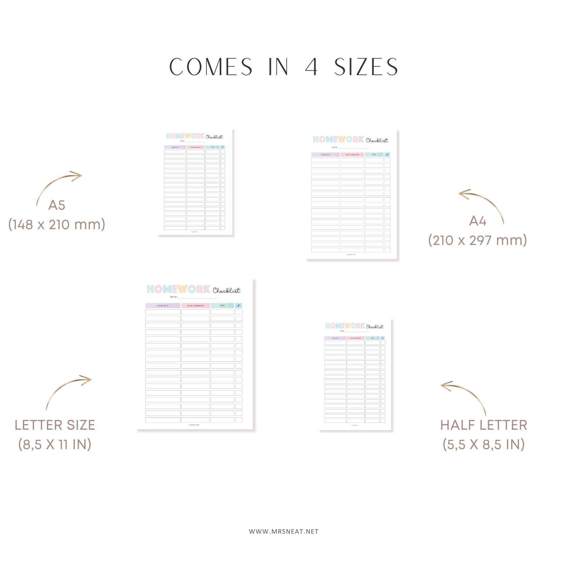 Editable Homework Planner, Printable, Digital, Student Planner, Assignment Checklist, Study Planner, School Tracker Template, PDF, Editable and Fillable PDF, A4, A5, Letter, Half Letter, Digital Planner, Colorful