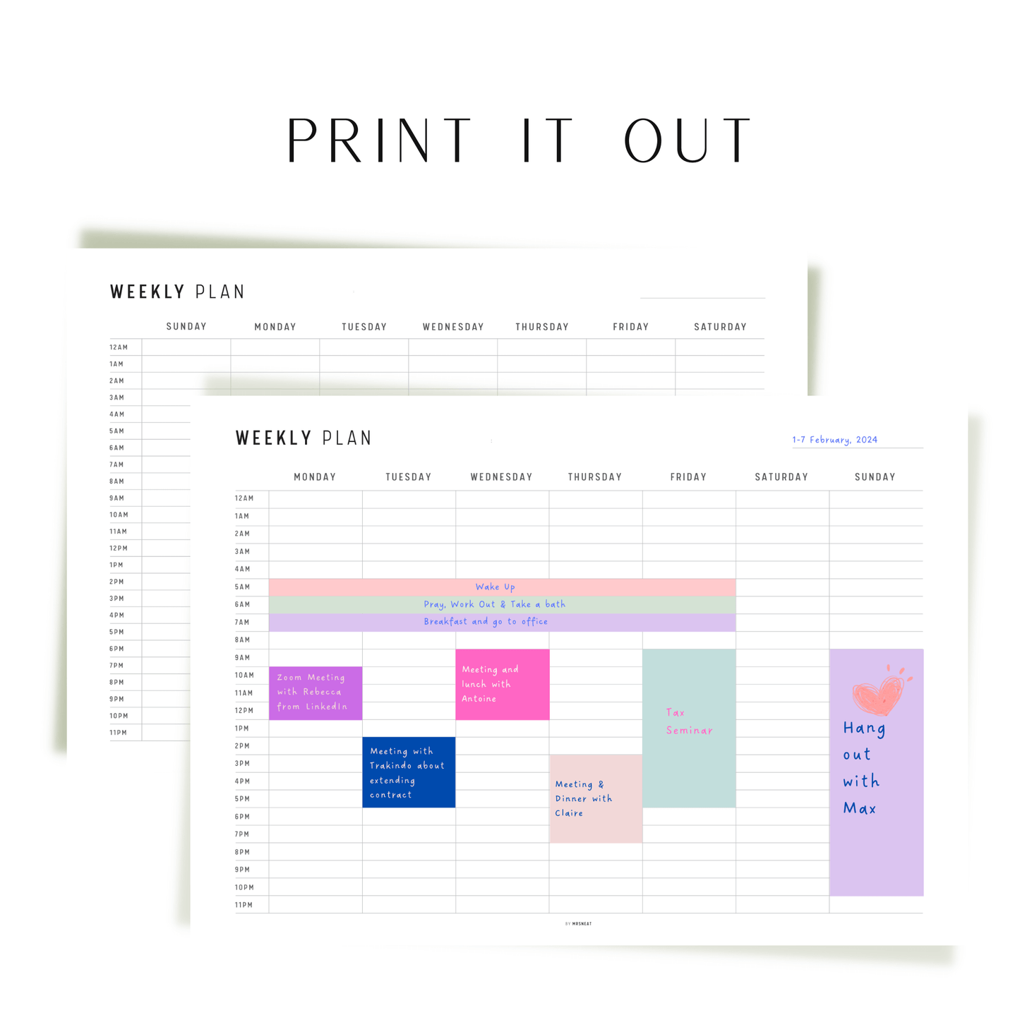 Hourly Weekly Schedule Letter