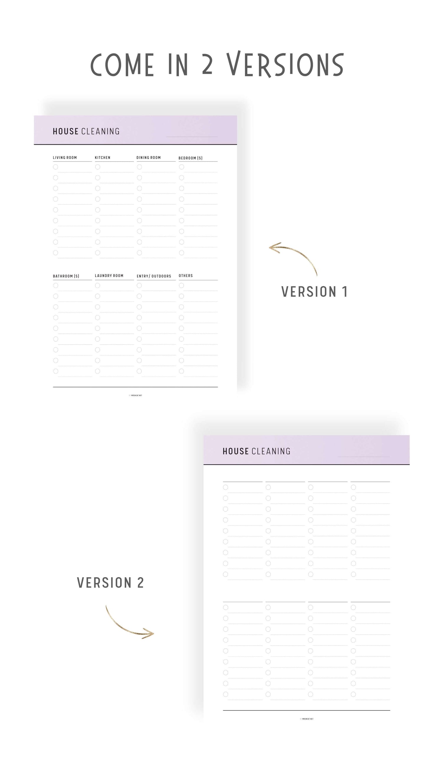 2 versions House Cleaning Checklist Printable