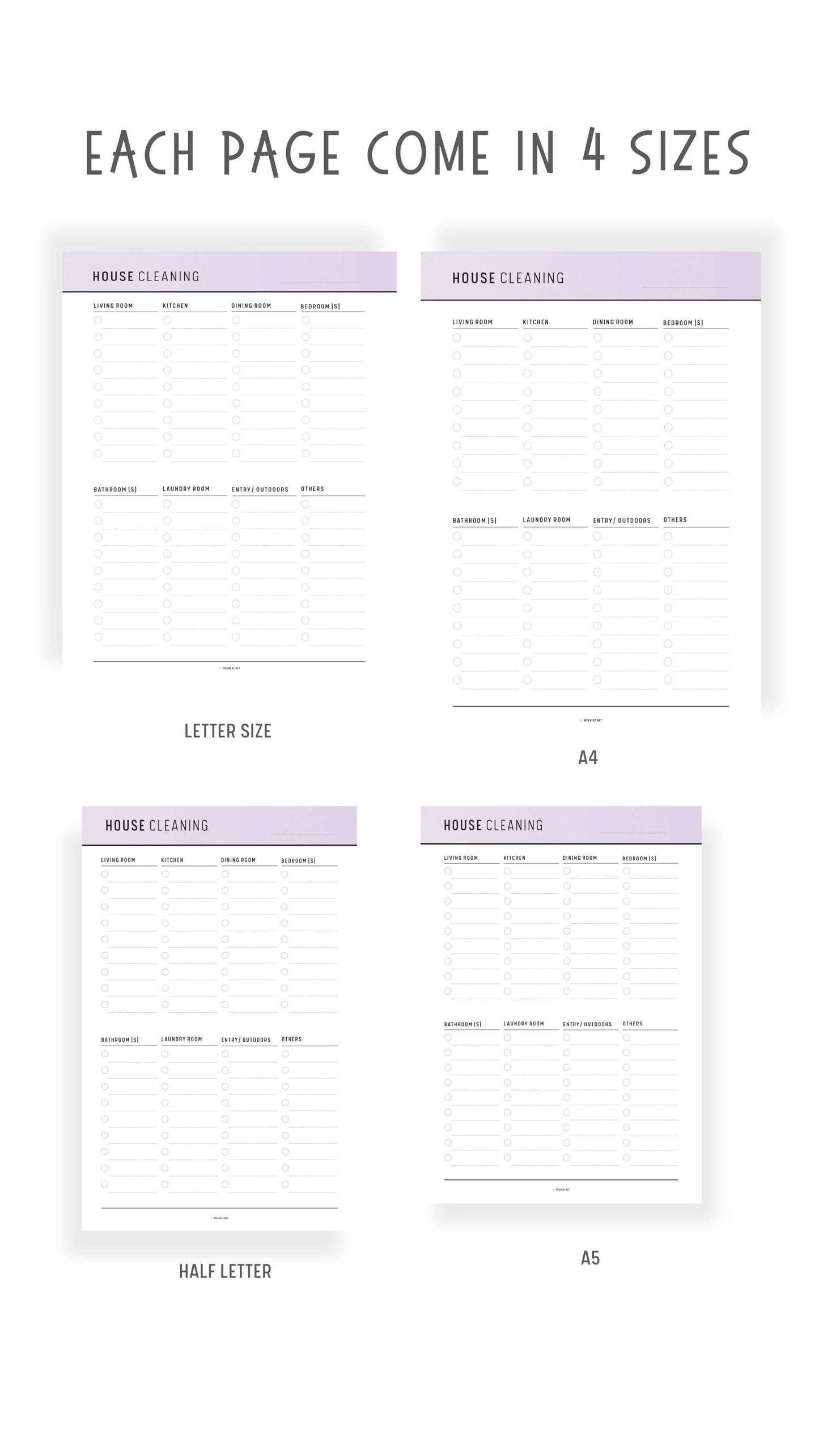 4 sizes House Cleaning Checklist Printable