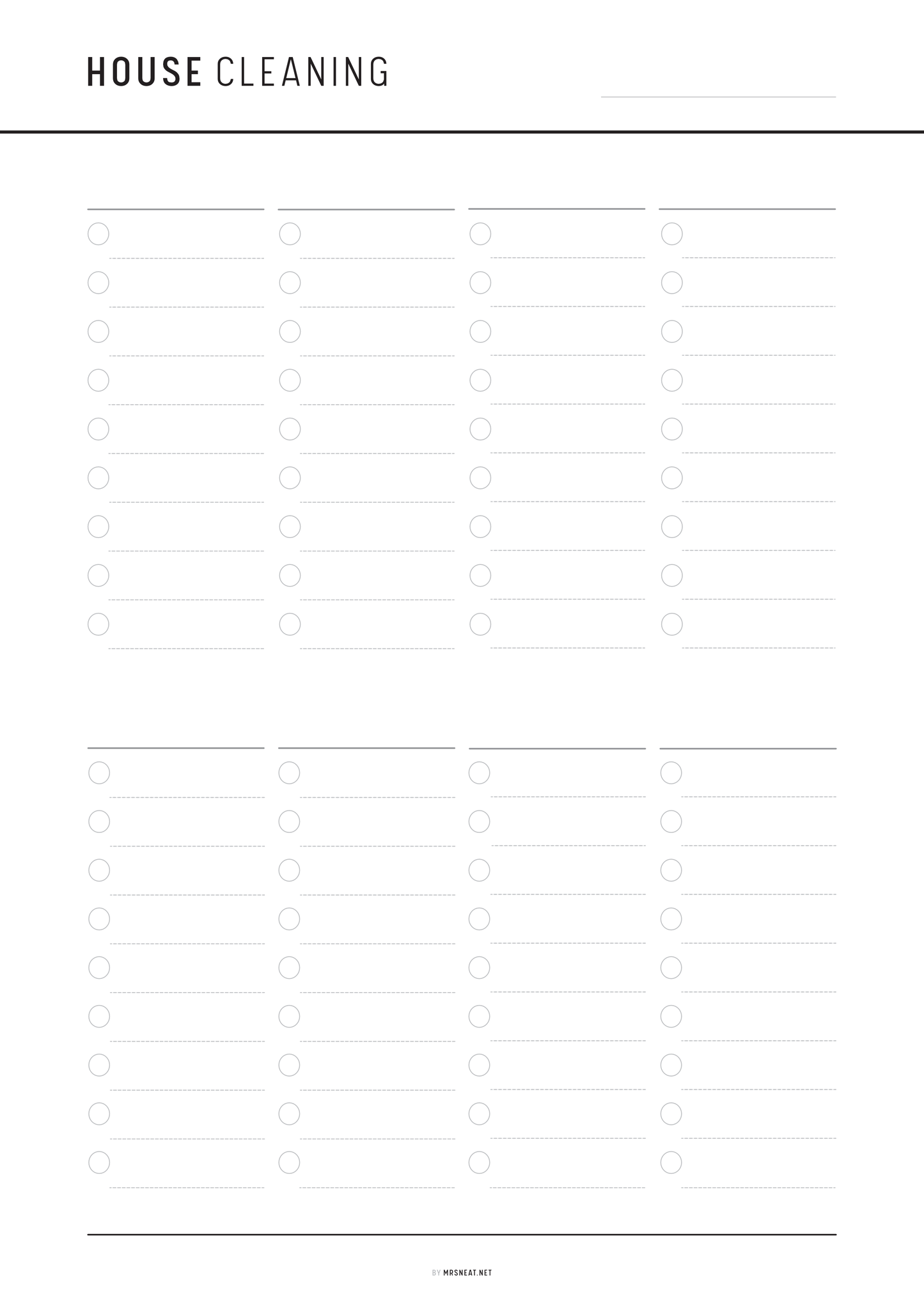 Blank house cleaning checklist with checkboxes on a white background