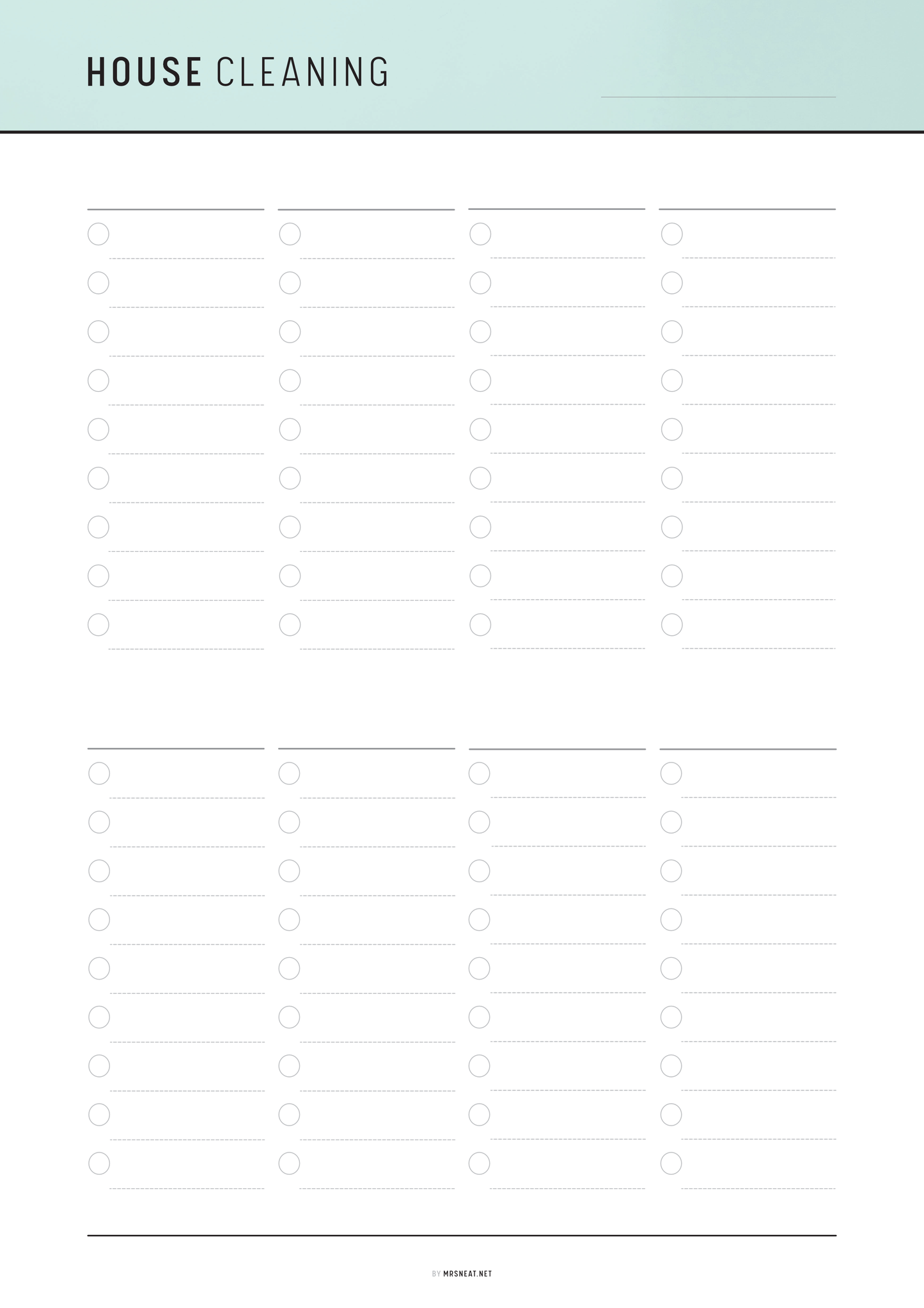 Blank house cleaning checklist with a light blue header