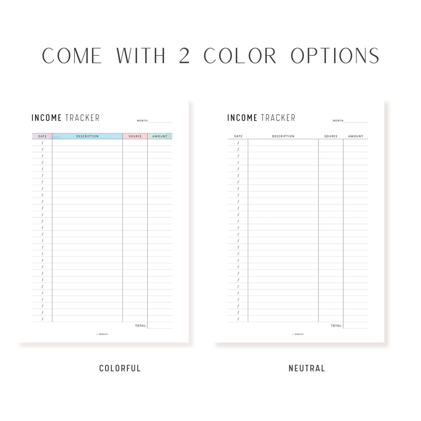 Income Tracker Printable, A4, A5, Letter, Half Letter, Digital Income Tracker, Neutral & Colorful Page