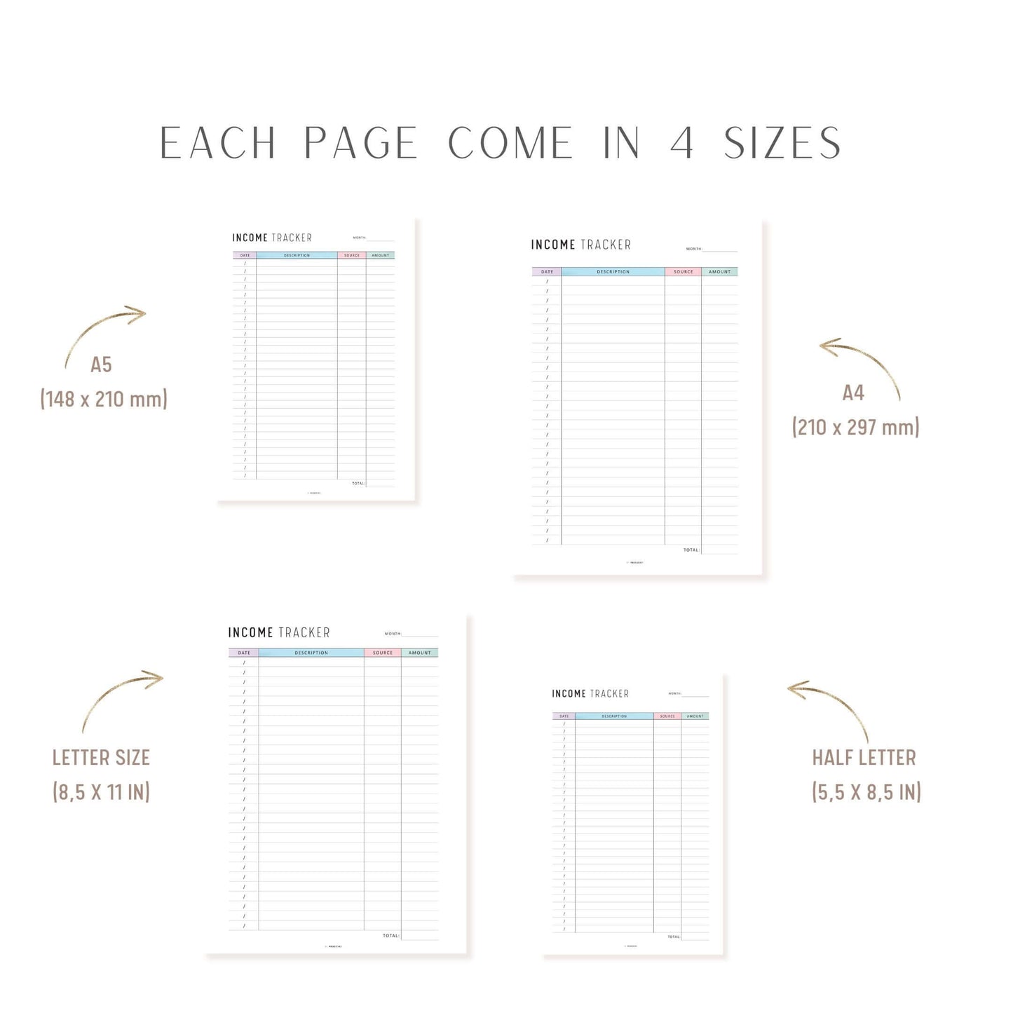 Income Tracker Printable, A4, A5, Letter, Half Letter, Digital Income Tracker, Neutral & Colorful Page