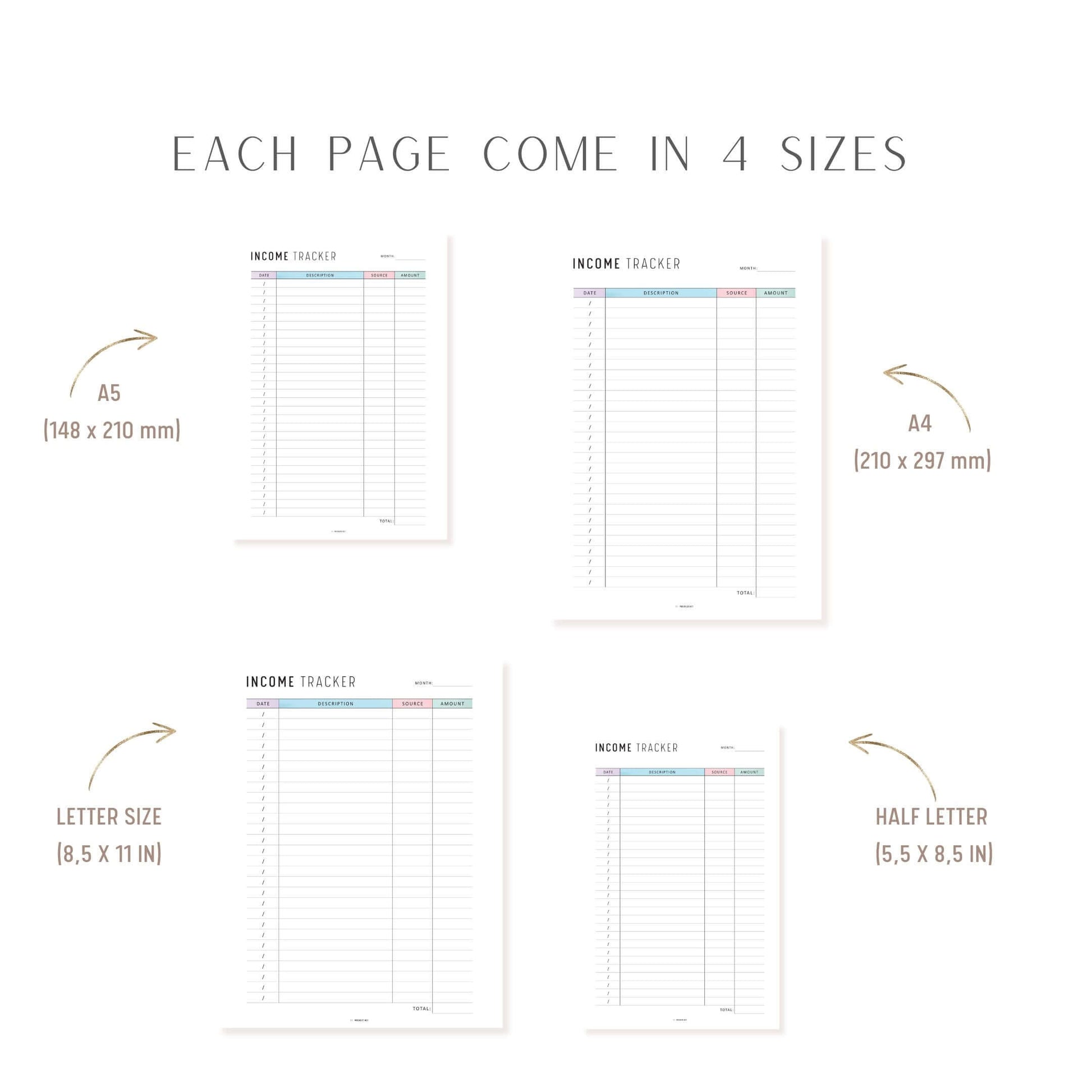 Income Tracker Printable, A4, A5, Letter, Half Letter, Digital Income Tracker, Neutral & Colorful Page