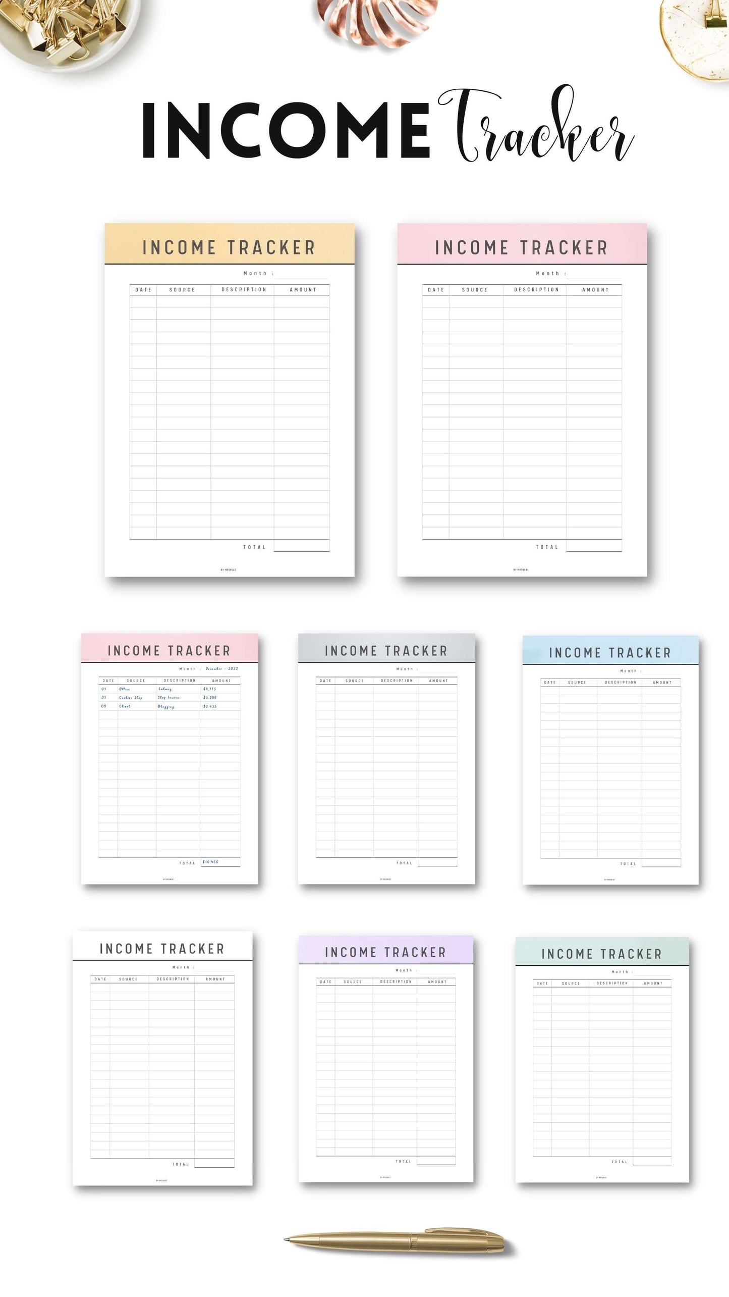 Colorful Income Tracker Template Printable