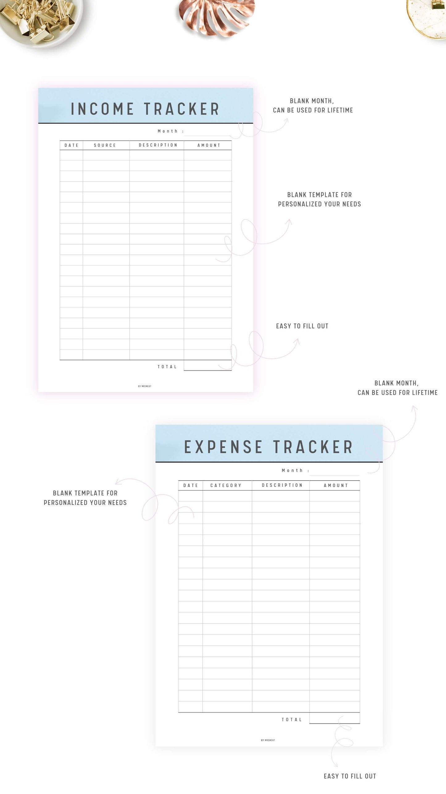 Blue Income and Expense Tracker Template Printable