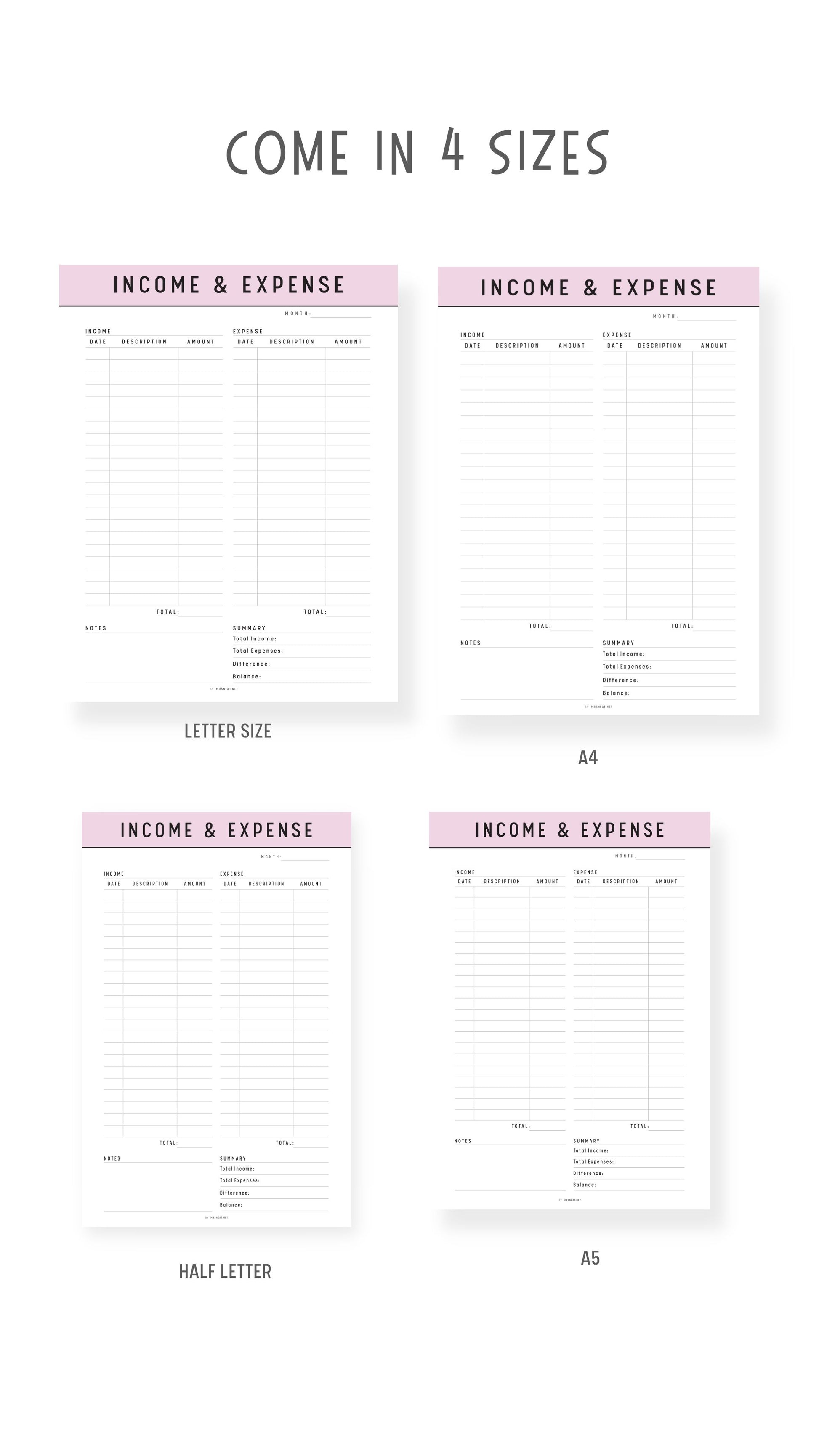 Income and Expense Tracker on One Page
