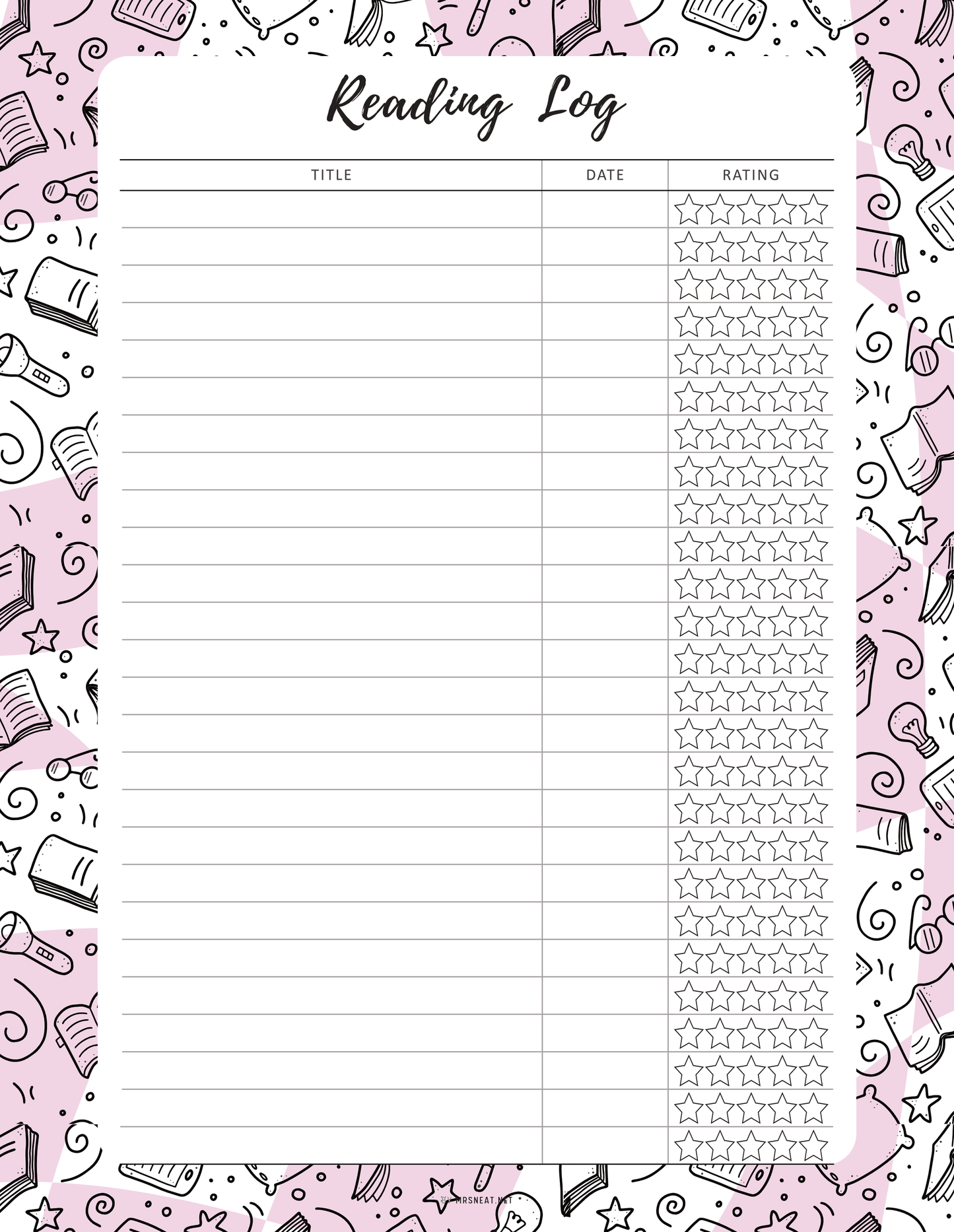 Reading Log Template Printable, 5 colors ; Peach, Green, Blue, Pink, Neutral, 4 sizes ; A4, A5, Letter, Half Letter, Digital Planner