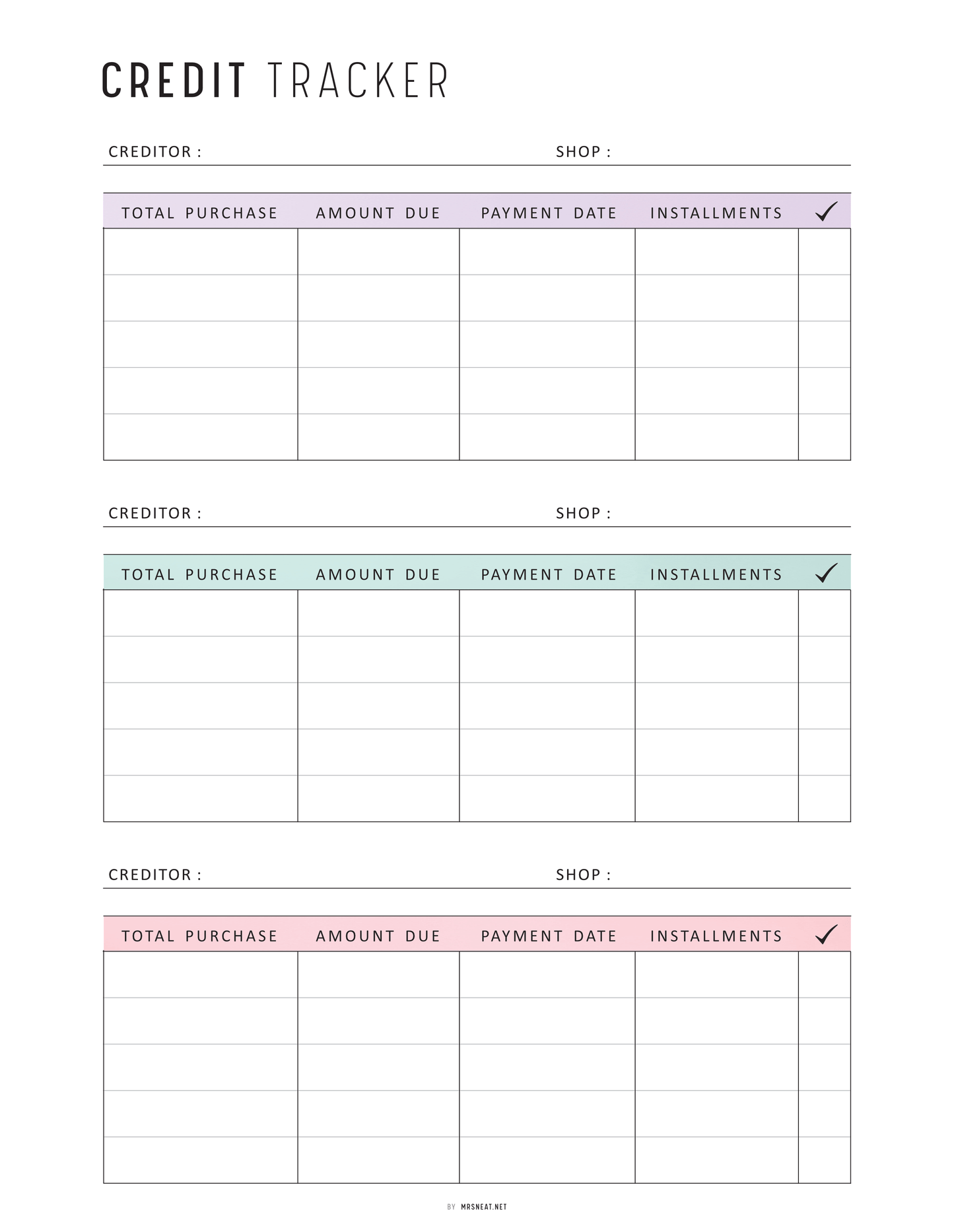 Credit Card Tracker, Printable, A4, A5, Letter, Half Letter, 2 Colors, Digital Planner
