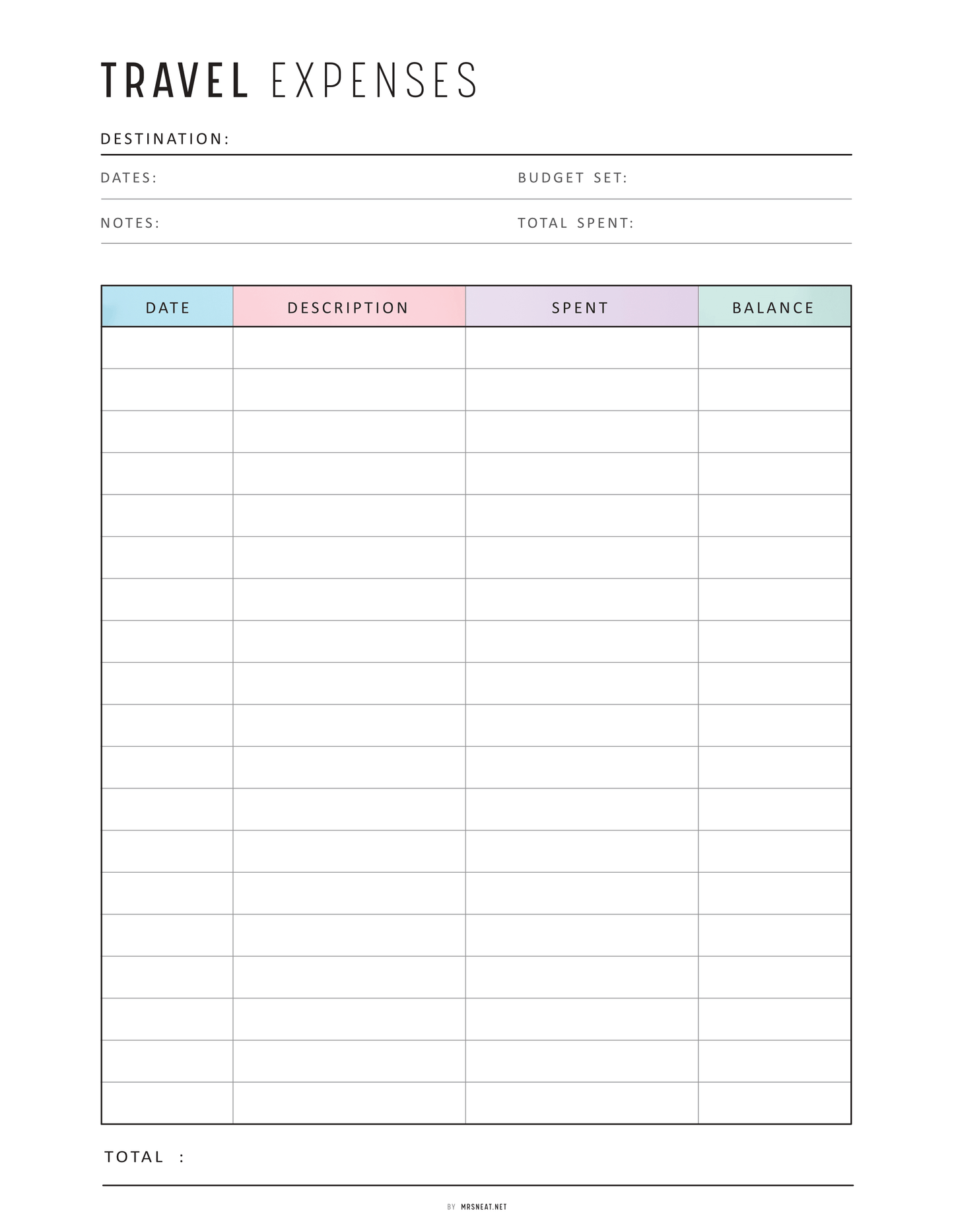 Travel Expense Tracker, Printable, A4, A5, Letter, Half Letter, Digital Planner, 2 Colors