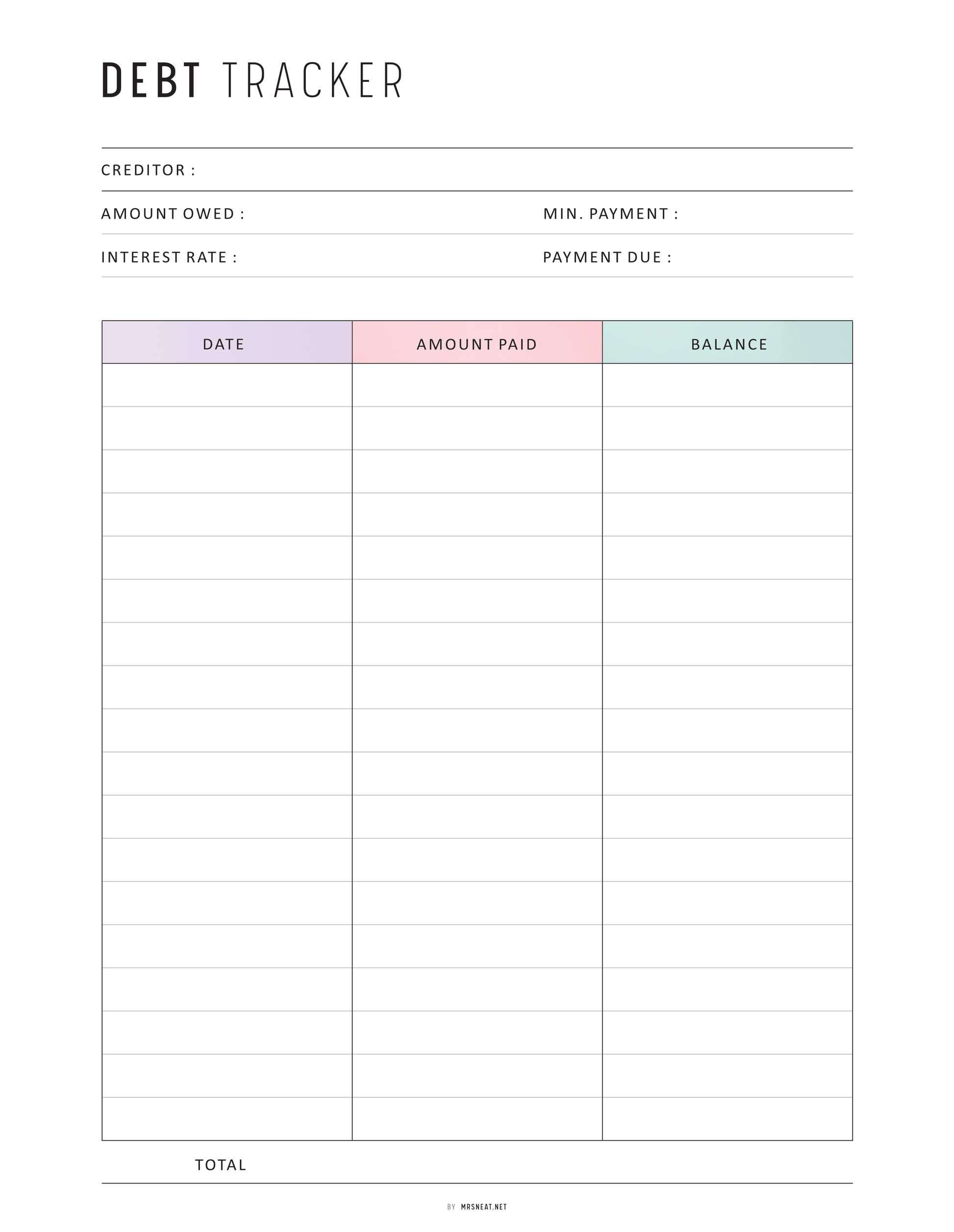 Debt Payment Tracker, Printable, A4, A5, Letter, Half Letter, Digital Planner, PDF, 2 Colors, Instant Download