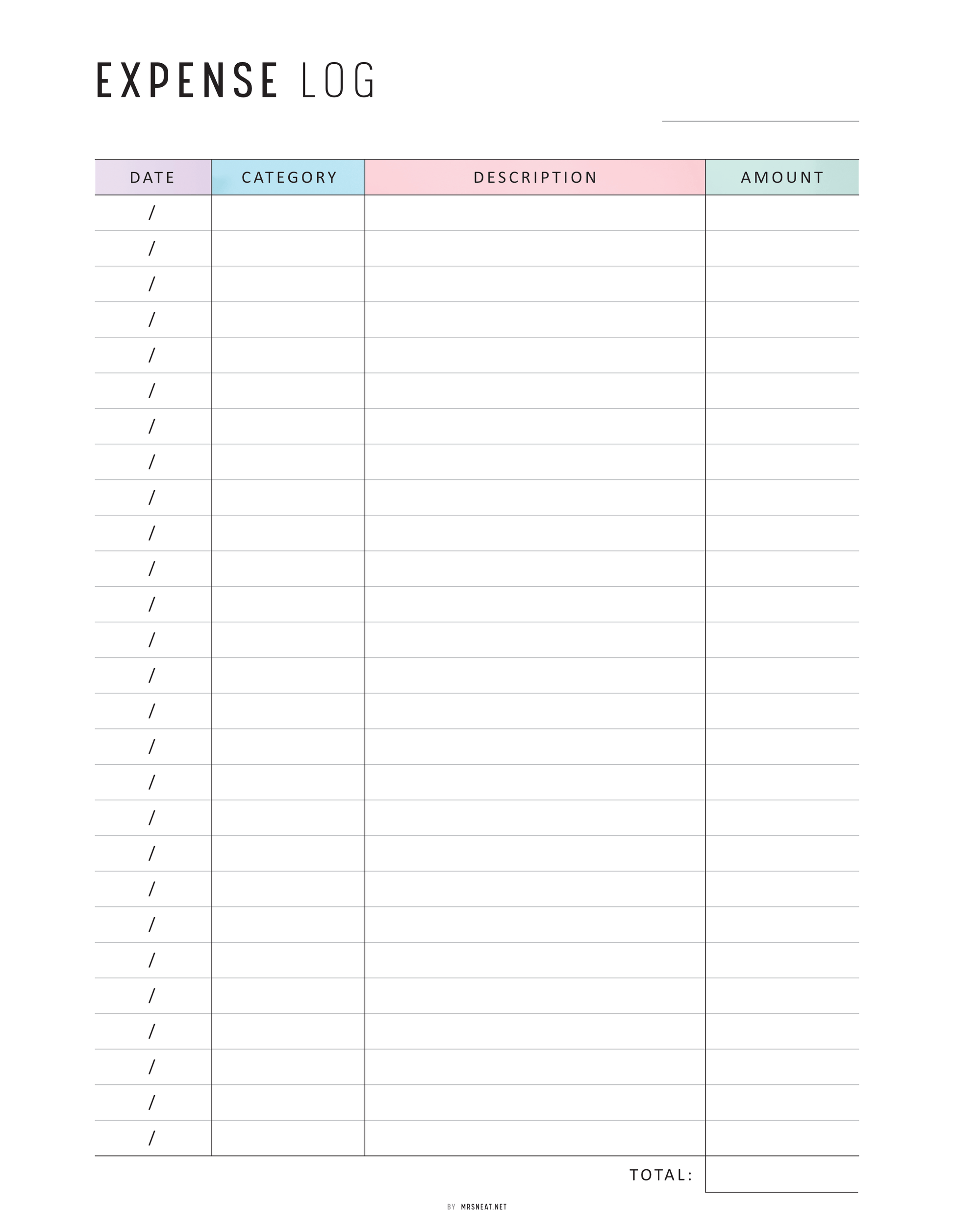 Expense Log Template, Printable, A4, A5, Letter, Half Letter, PDF, Digital Planner, 2 Colors, Instant Download